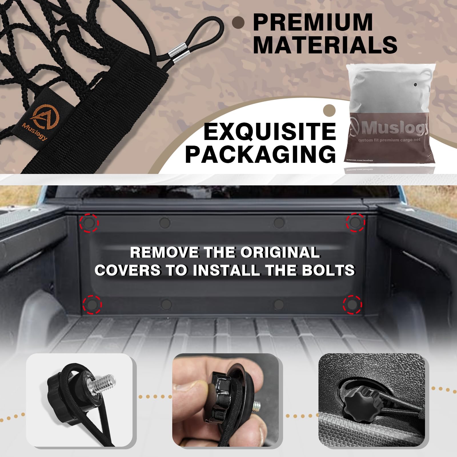 Muslogy Truck Bed Cargo Net Compatible With Rivian R1T 2022-2024 2025 Accessories Storage Organizer Pickup Truck Bed Envelope St