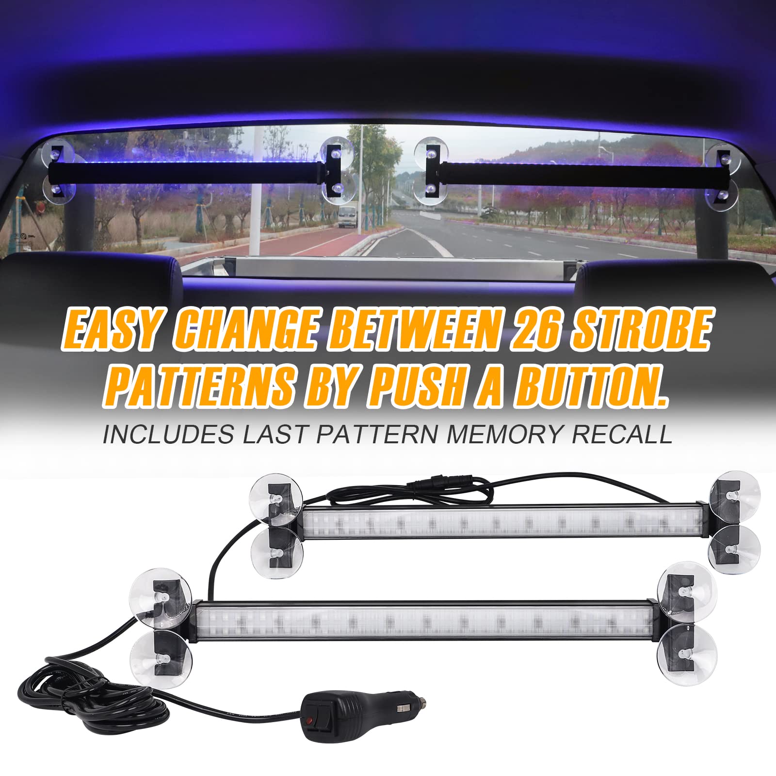 Xridonsen 2 In 1 Blue Emergency Strobe Traffic Advisor Light Bar 144 Led Warning Safety Interior Windshield Dash Lights Deck Spl