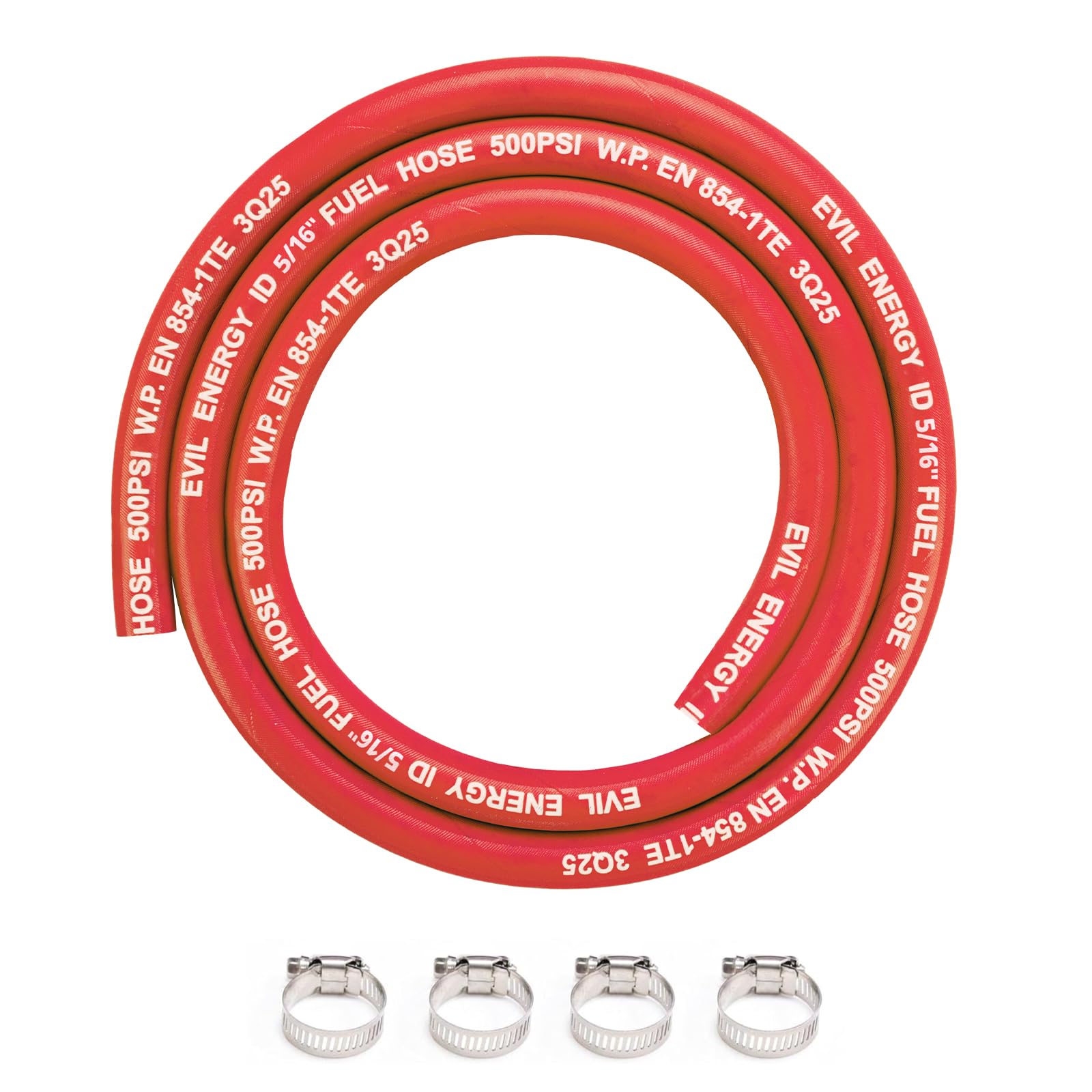 EVIL ENERGY 5/16 High Pressure Fuel Line Hose 5FT 500PSI E85 for Fuel Systems Engines NBR Rubber EN854-1TE Red