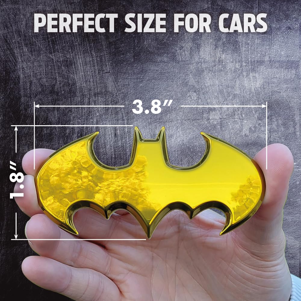 Fan Emblems Batman Car Emblem - 3D Yellow Chrome Badge, 3.8x1.8x0.2 inches, Model 9672-027, Officially Licensed DC Access