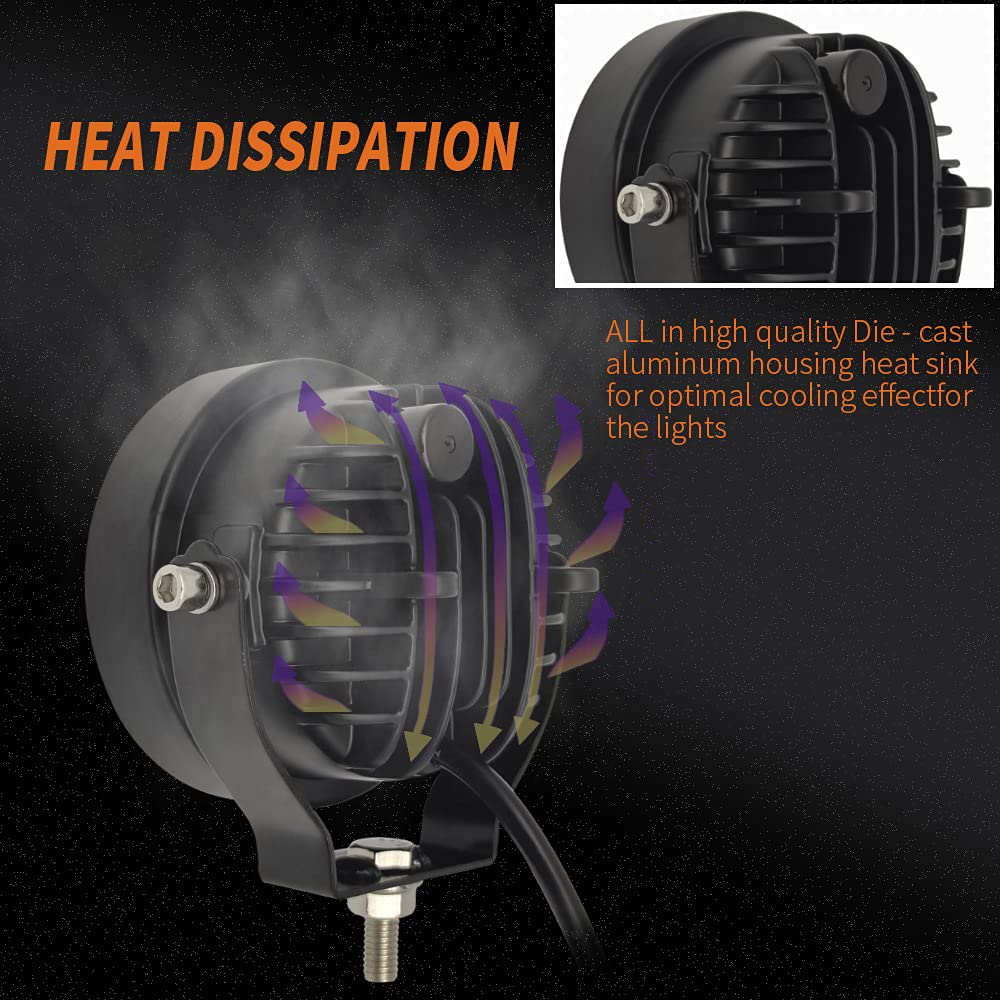 Szdystar Led Round Driving Fog Lights, 2Pcs, 4 Inch Super Bright Led Pods, Work Auxiliary Lights, Ditch Lights, Fit For Atv Utv