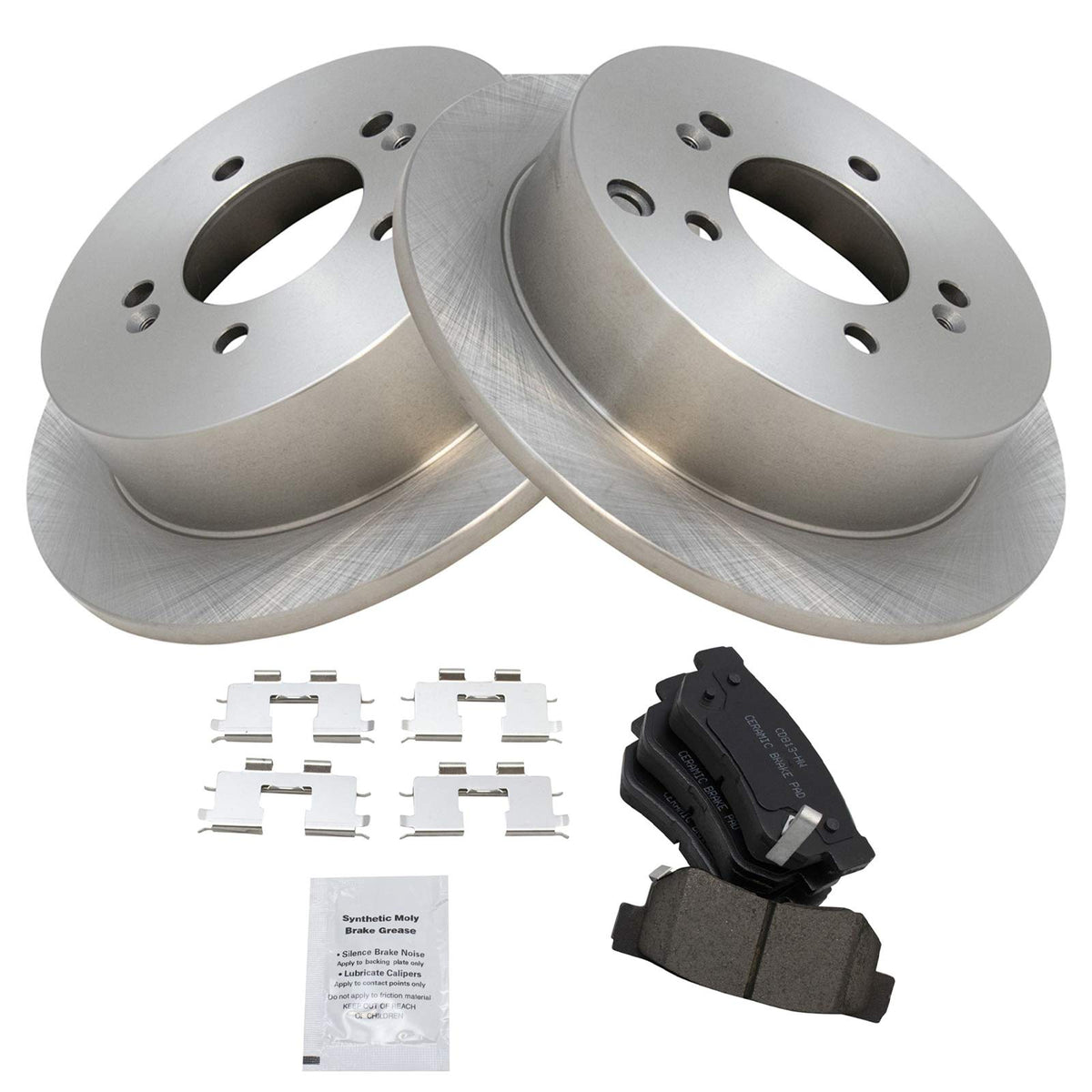 TRQ Rear Brake Pad & Rotor Kit Brake Pads Brake Rotor Ceramic Compatible with 2001-2006 Hyundai Santa Fe 2009 Tucson 2005-2010 K