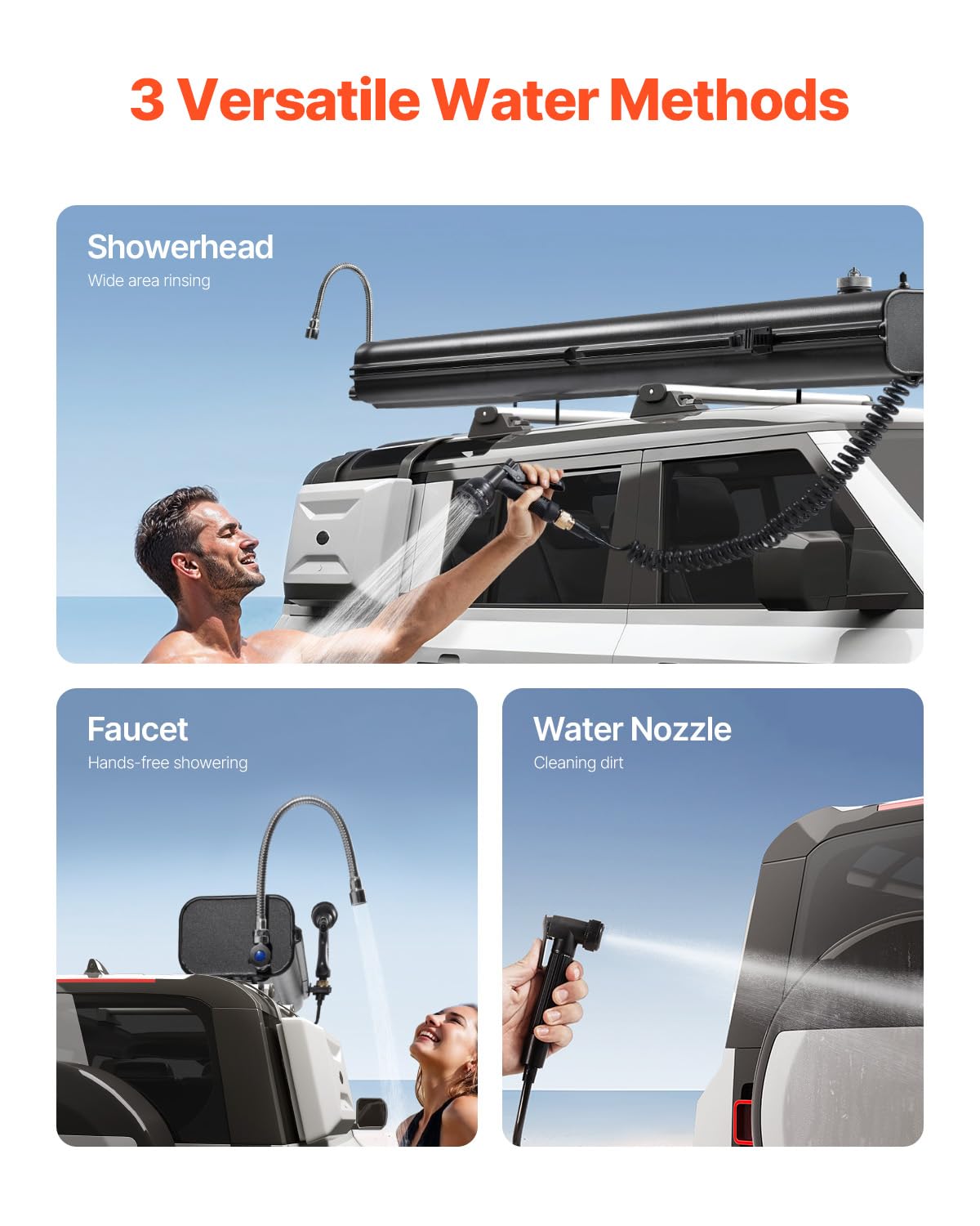 VEVOR Pressurized Water Tank, 7 Gal,Lightweight Aluminum Metal, Multi-Dispensing Outdoor Roof Rack Water Tank with 2 Splash-Guar