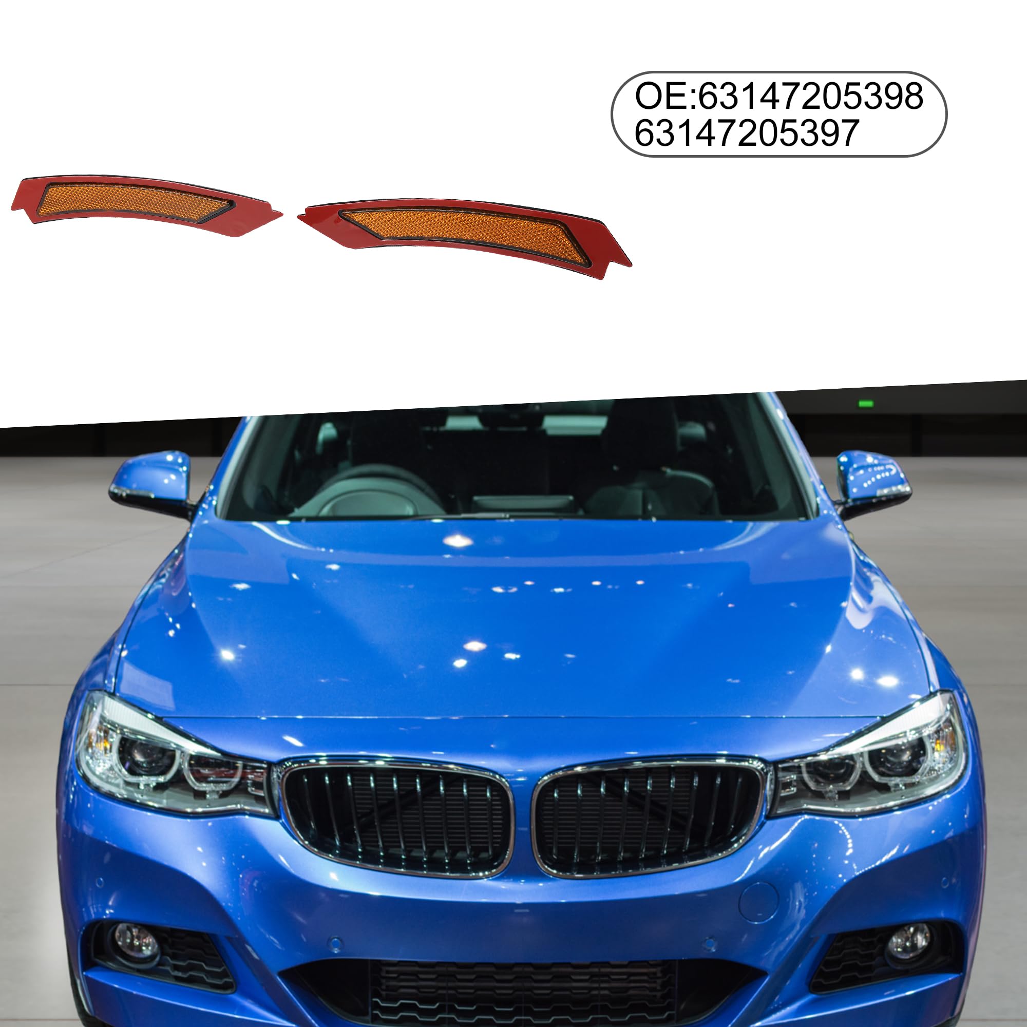 A Absopro Bumper Reflector Side Marker 63147205398 63147205397 Front Reflector For Bmw 335I Xdrive 2009-2011 Yellow(Set Of 2)