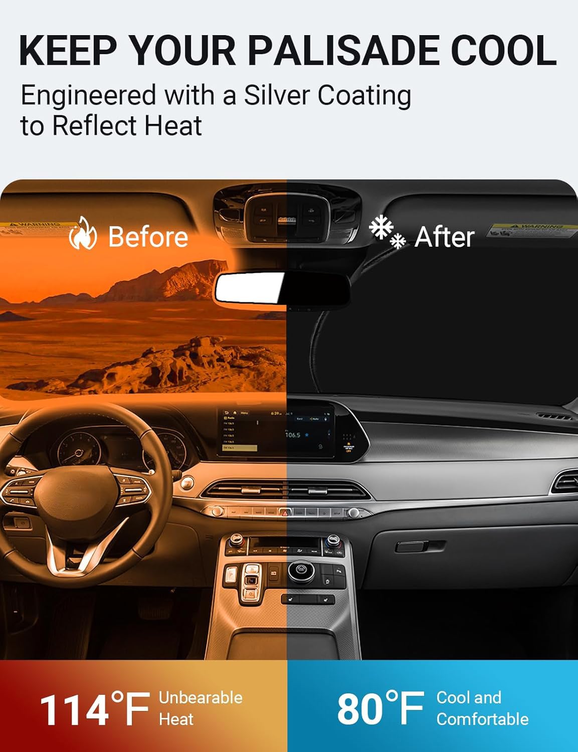 Proadsy 2025 Upgrade Windshield Sun Shade Custom Fit Hyundai Palisade 2020-2024 2025 4-Layer Foldable Front Sunshade Protector S