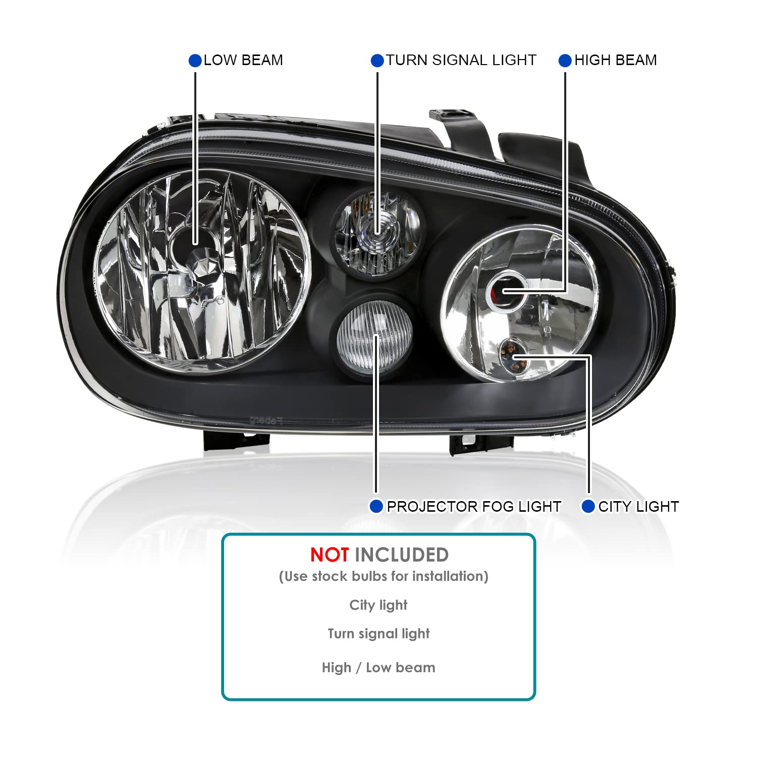 Spec-D Tuning Black Headlights w/Built-in Fog Lamps Compatible with 1999-2006 Volkswagen VW Golf MK4 GTI, 2004 R32, 99-02 Cabrio