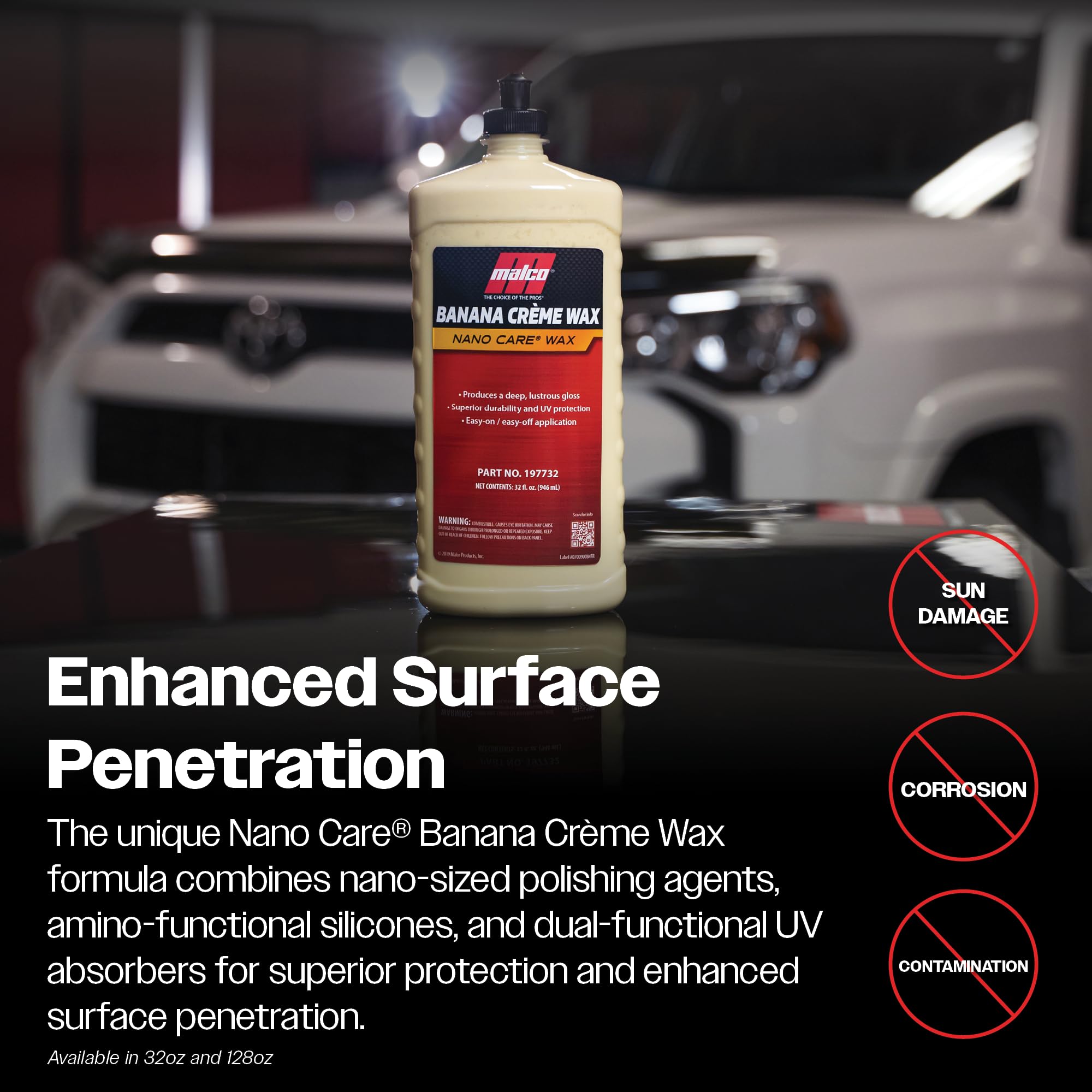 Malco Nano Care Banana Creme Wax - Deep Gloss Shine & UV Protection - 32 oz - Automotive, Marine & Industrial Use