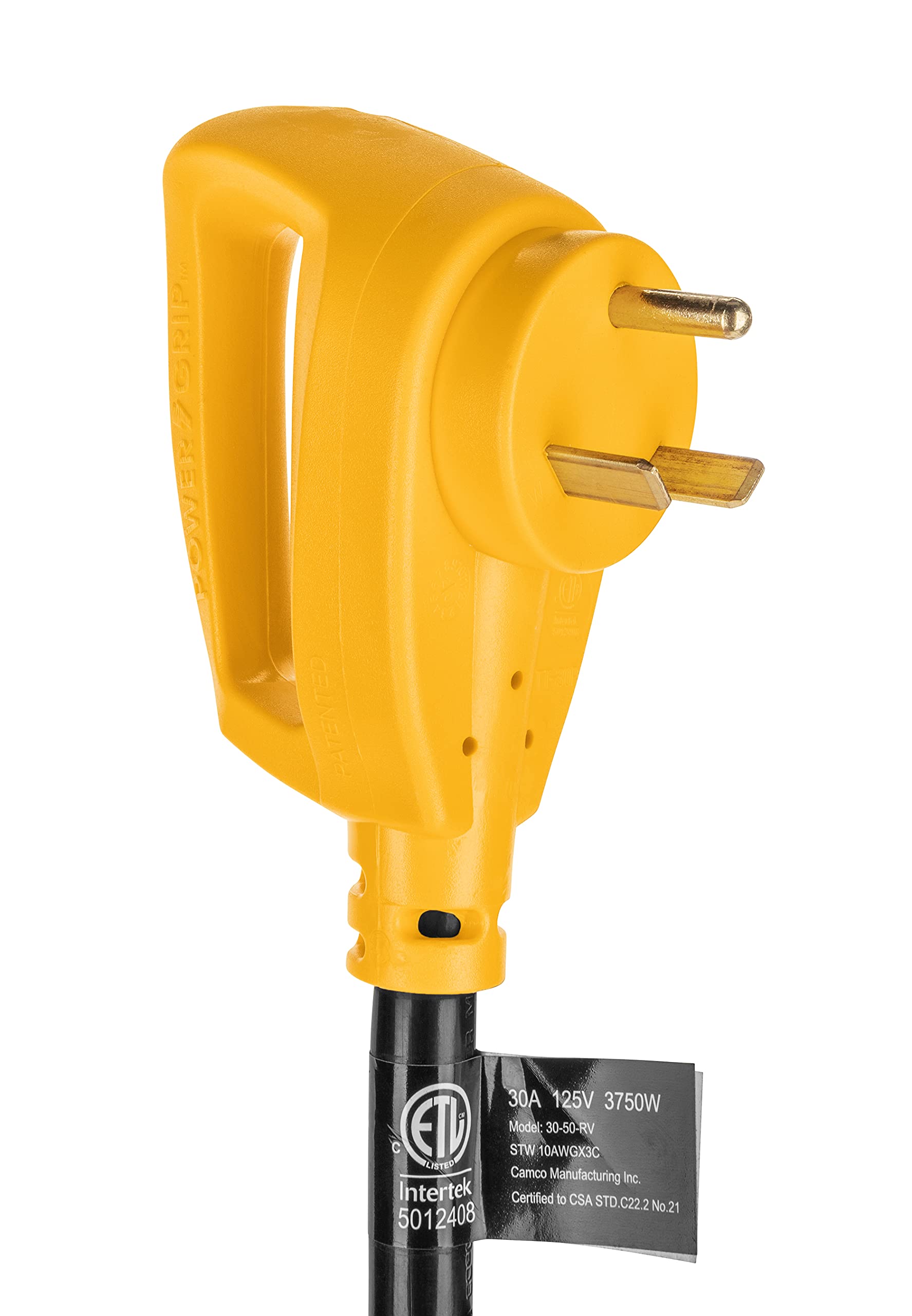 Camco PowerGrip Camper/RV Dogbone Electrical Adapter | Features 30-Amp Male (NEMA TT-30P) and 50-Amp Female (NEMA 14-50R) Ends | Rated for 125V/3750W (55185)