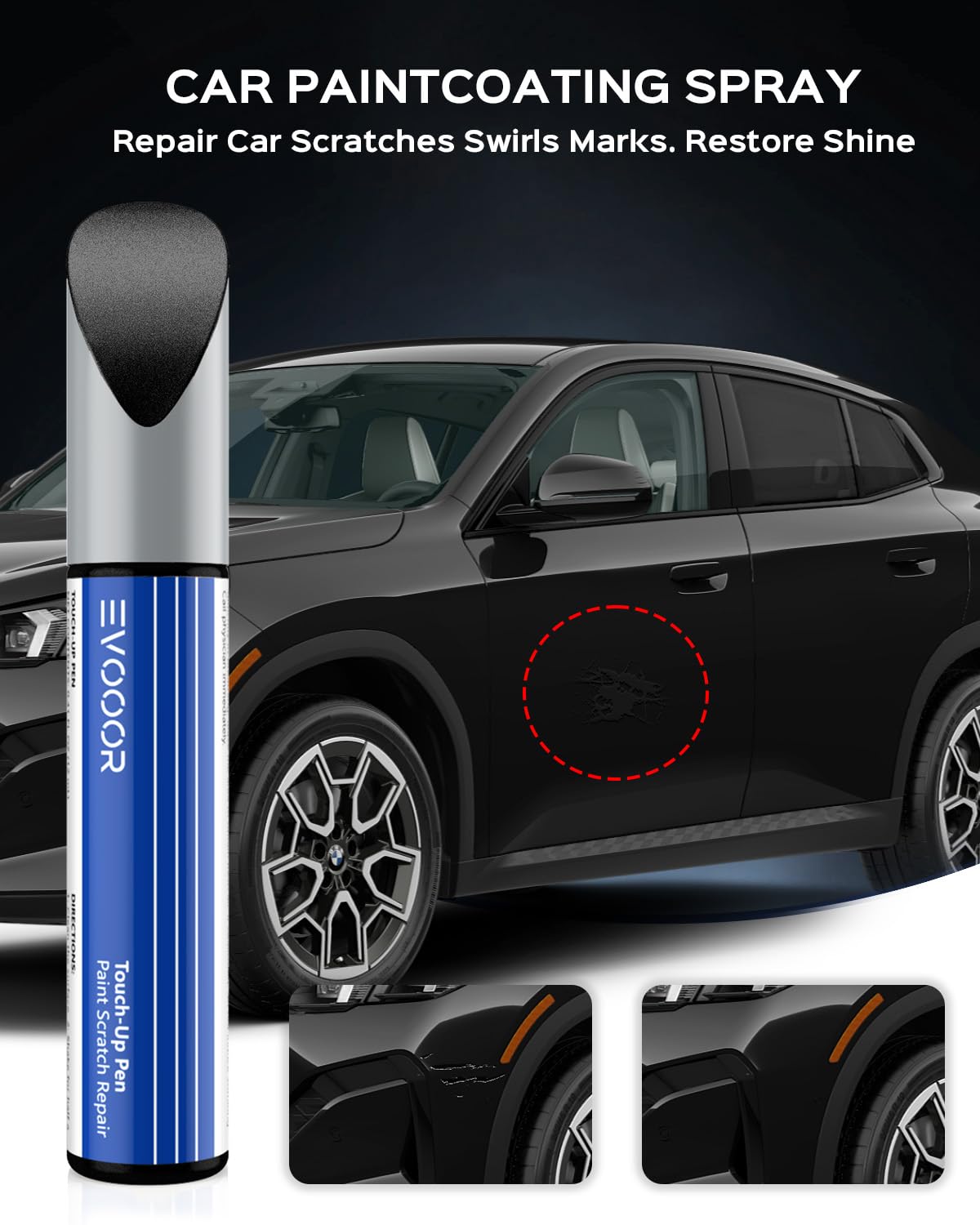 Touch Up Paint For Bmw, Black Sapphire(475) Exact Match Touch Up Paint Car Scratch Repair (Black Sapphire Metallic For 3/5 Serie