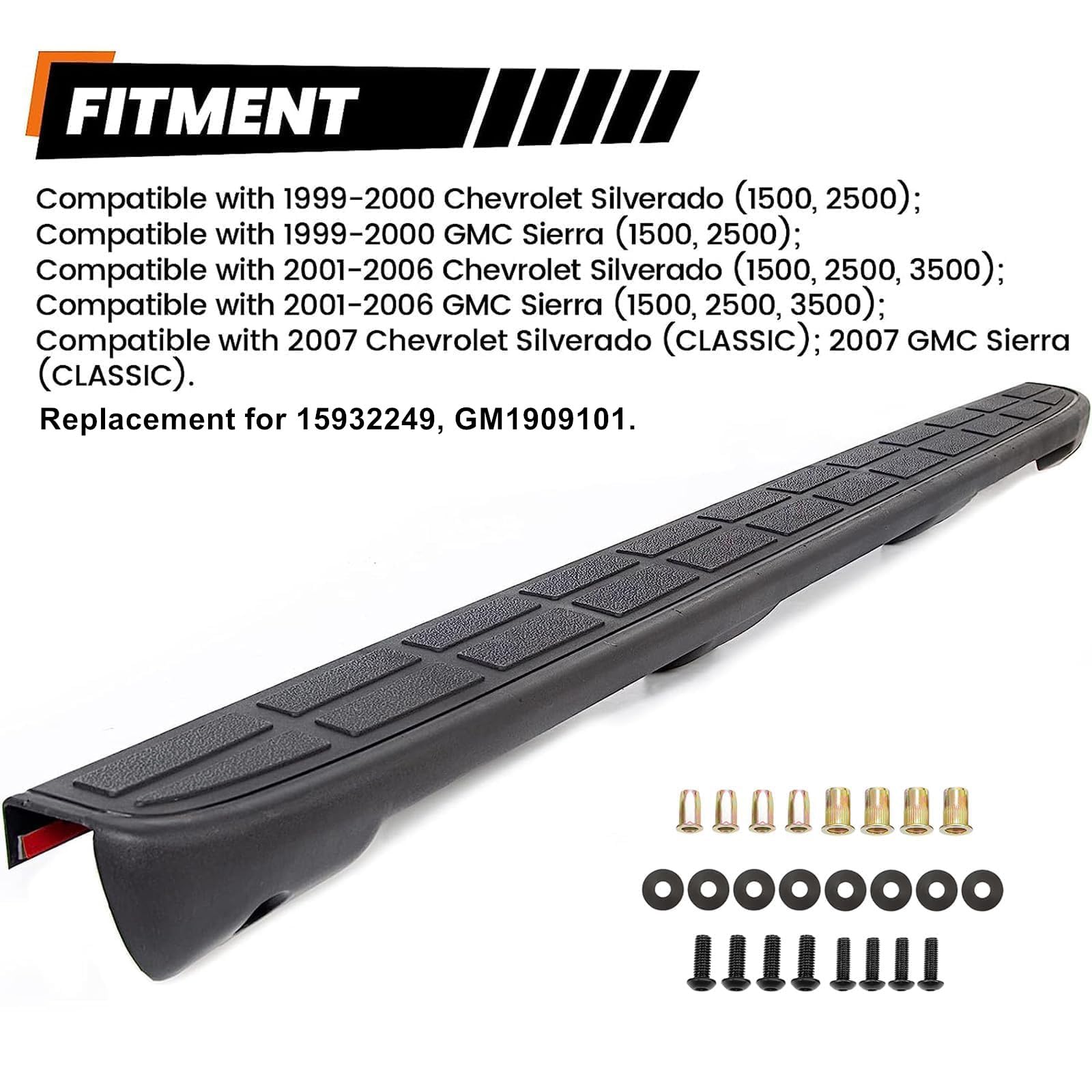 Ecotric Tailgate Spoiler Cap Cover Compatible With 1999-2007 Chevy Silverado Gmc Sierra Replacement For #15932249 #1909101 Moldi