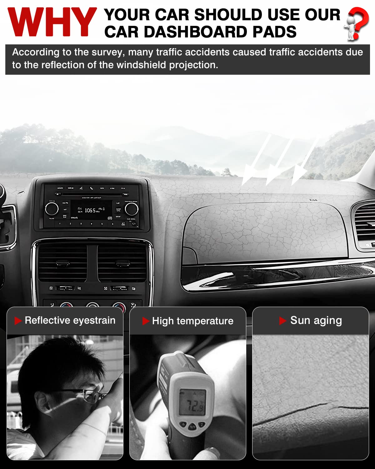 Autorder Dashboard Cover Mat For Dodge Grand Caravan 2011-2020 /Chrysler Town Country 2011-2016 Accessories Dash Cover Flannel D