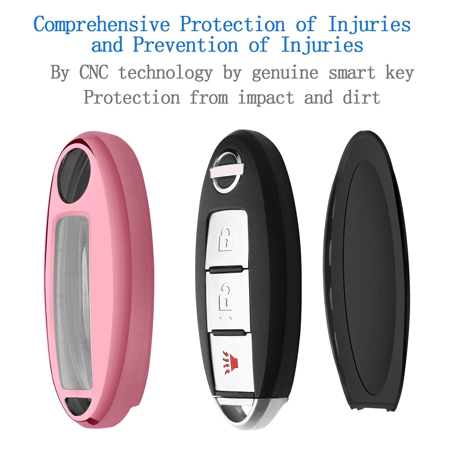 Autophone Compatible With Nissan Key Fob Cover With Leather Keychain Soft Tpu 360 Degree Protection Key Case For Altima Maxima Rogue Armada Pathfinder Smart Key 3 4 5-Button,Pink