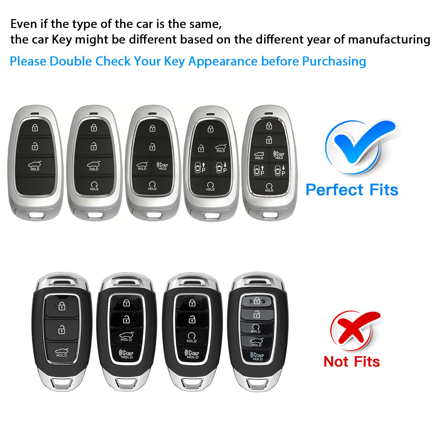 Qbuc For Hyundai Key Fob Cover,Soft Tpu 360 Degree Car Key Case Protector With Keychain Compatible With 2022 2021 2020 Hyundai Sonata Santa Fe Tucson Keyless Entry 3/4/5/7 Buttons Smart Key(Blue)