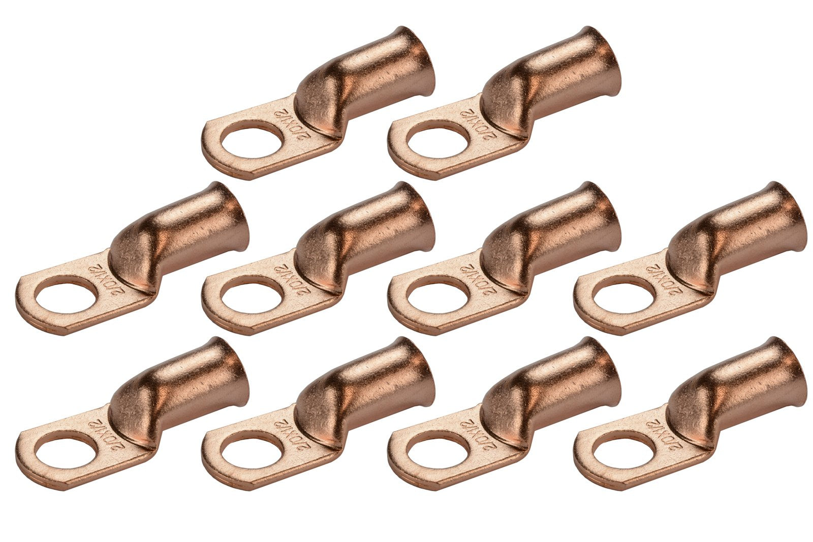 Temco 10 Pack Bare Copper Welding Battery Cable Ends, Lugs Terminal 2/0 Awg 1/2'' Hole (6 Awg To 1/0 Awg Options Available)