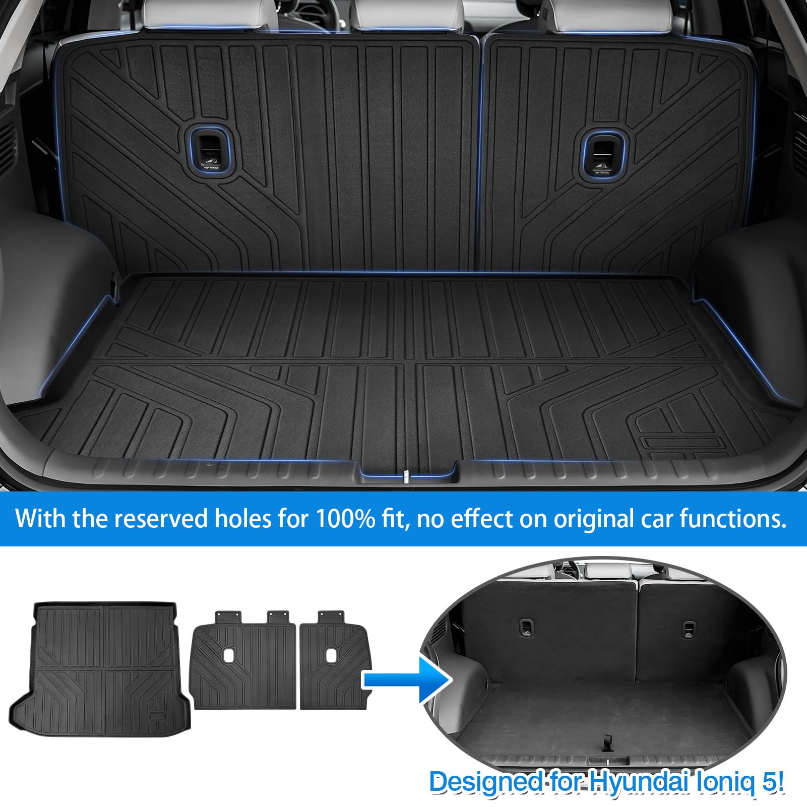 Powerty Cargo Mat For Hyundai Ioniq 5 2022-2025 Accessories Cargo Liner & Second Row Seats Back Cover Rear Trunk Mats All Weathe