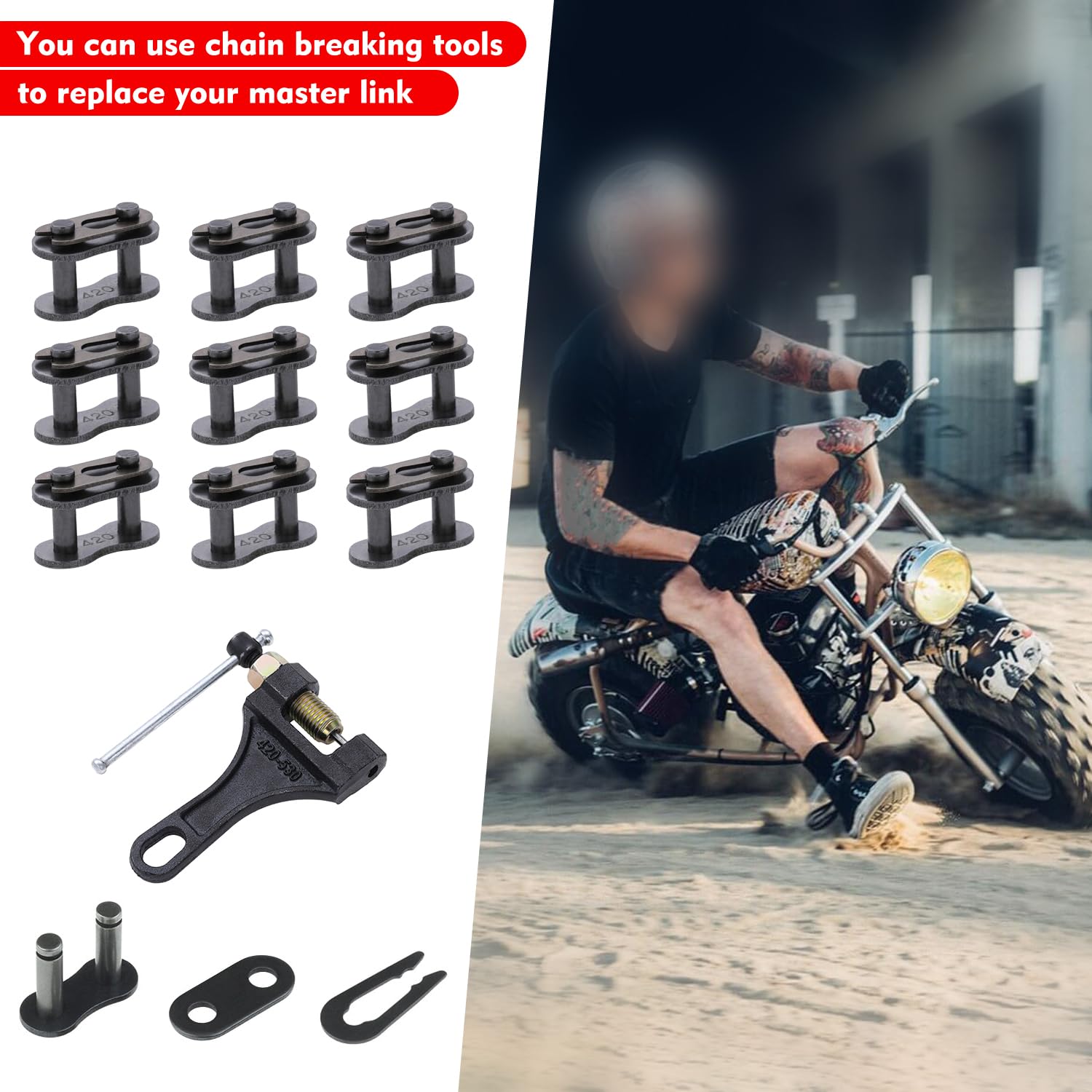 Kamier 420 Chain Master Connect Link Breaker For Coleman Ct200U Bt200X Baja 196 212Cc Mini Bike Go Kart Taotao Coolster Ice Bear Suzuki Ssr Ttr Crf 50 70 90 110 125Cc Pit Dirt Bike 4 Wheeler Atv Parts