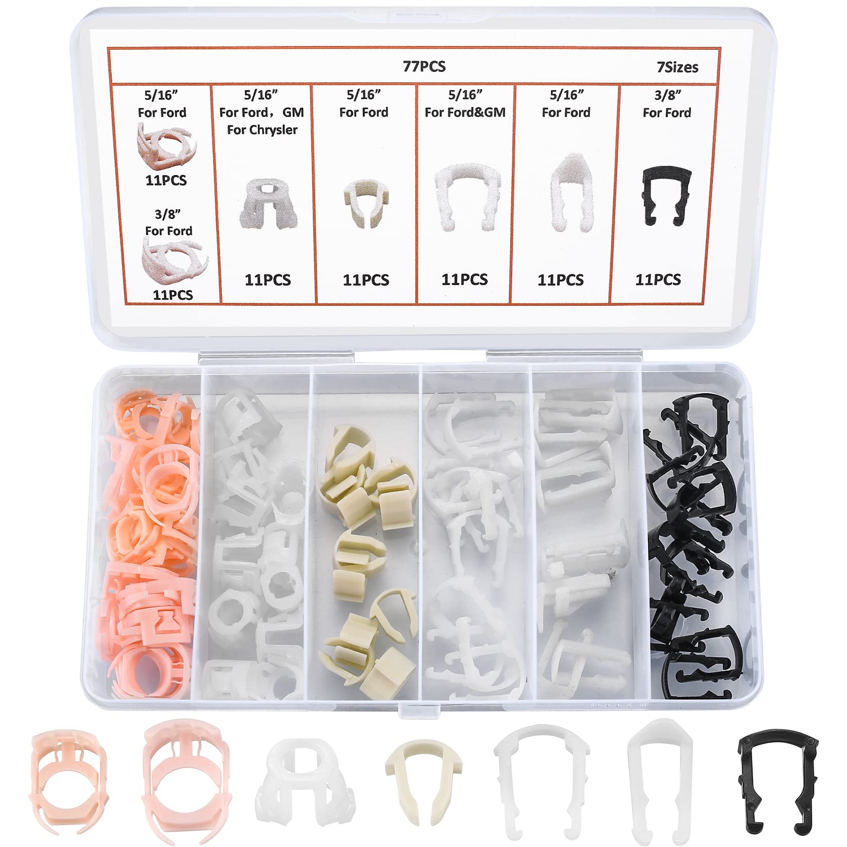 77 Pcs Fuel Line Retainer Clip Assortment Kits, Car Auto Fuel Line Retaining Clips, 3/8'' 5/16'' Fuel Line Hose Pipe Retainer Re