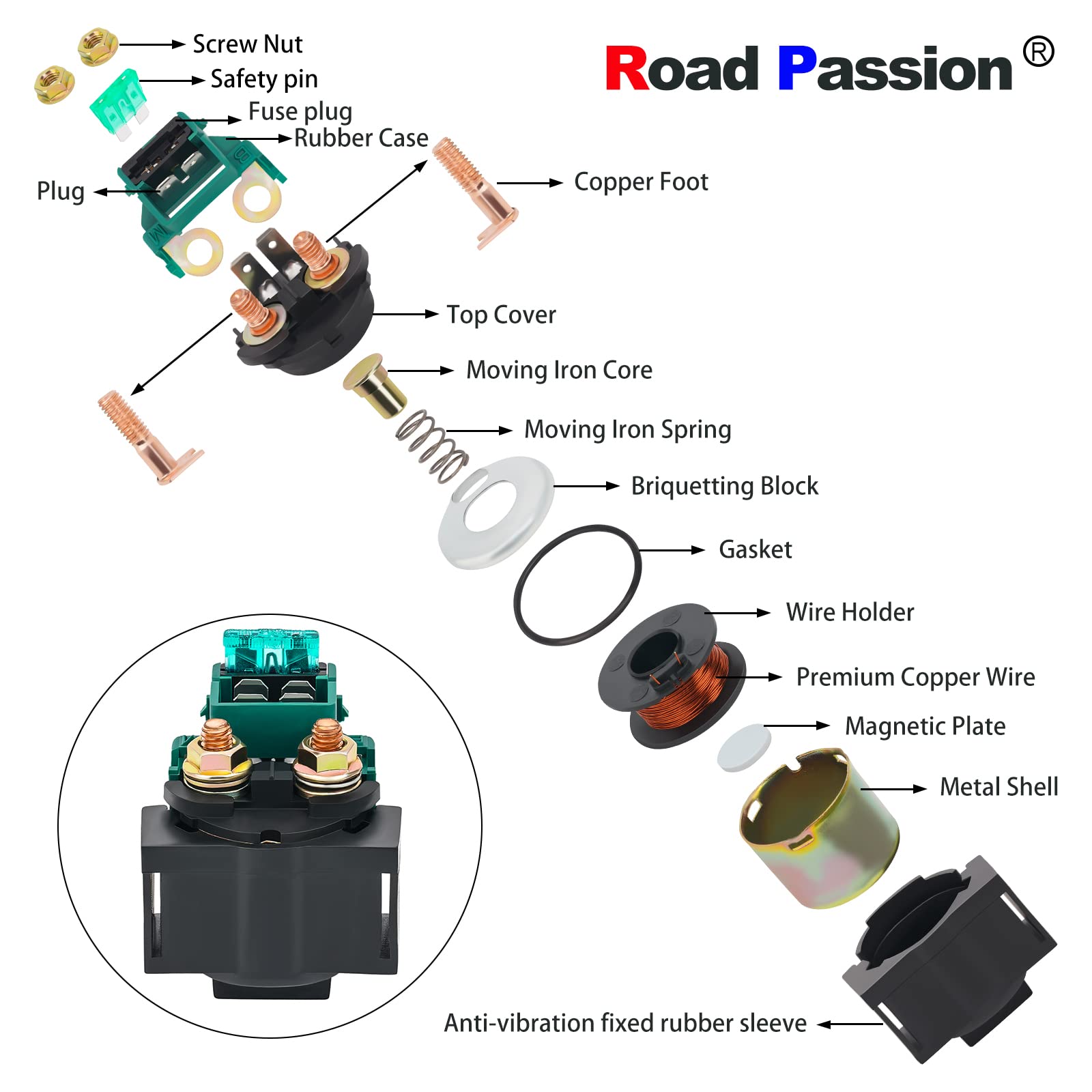 Road Passion Starter Solenoid Relay 12v for KAWASAKI BAYOU 220 KLF220 1988-2002 BAYOU 250 KLF250 2003-2010 ATV KLX650 1993-1996/