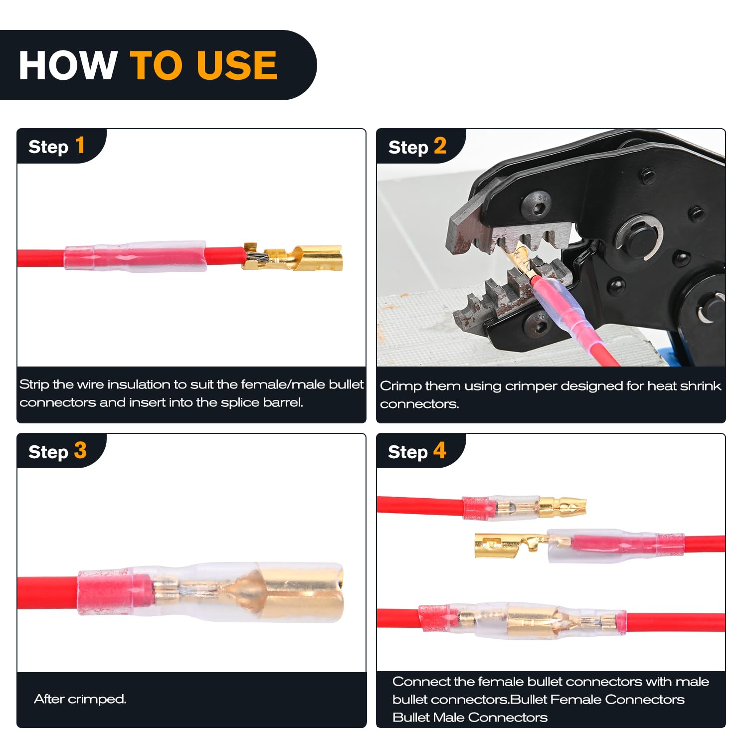 Nilight 400Pcs 3.9Mm Bullet Connectors Male And Female Brass Wire Terminals Connector With Insulation Cover For 22-16Awg Electri