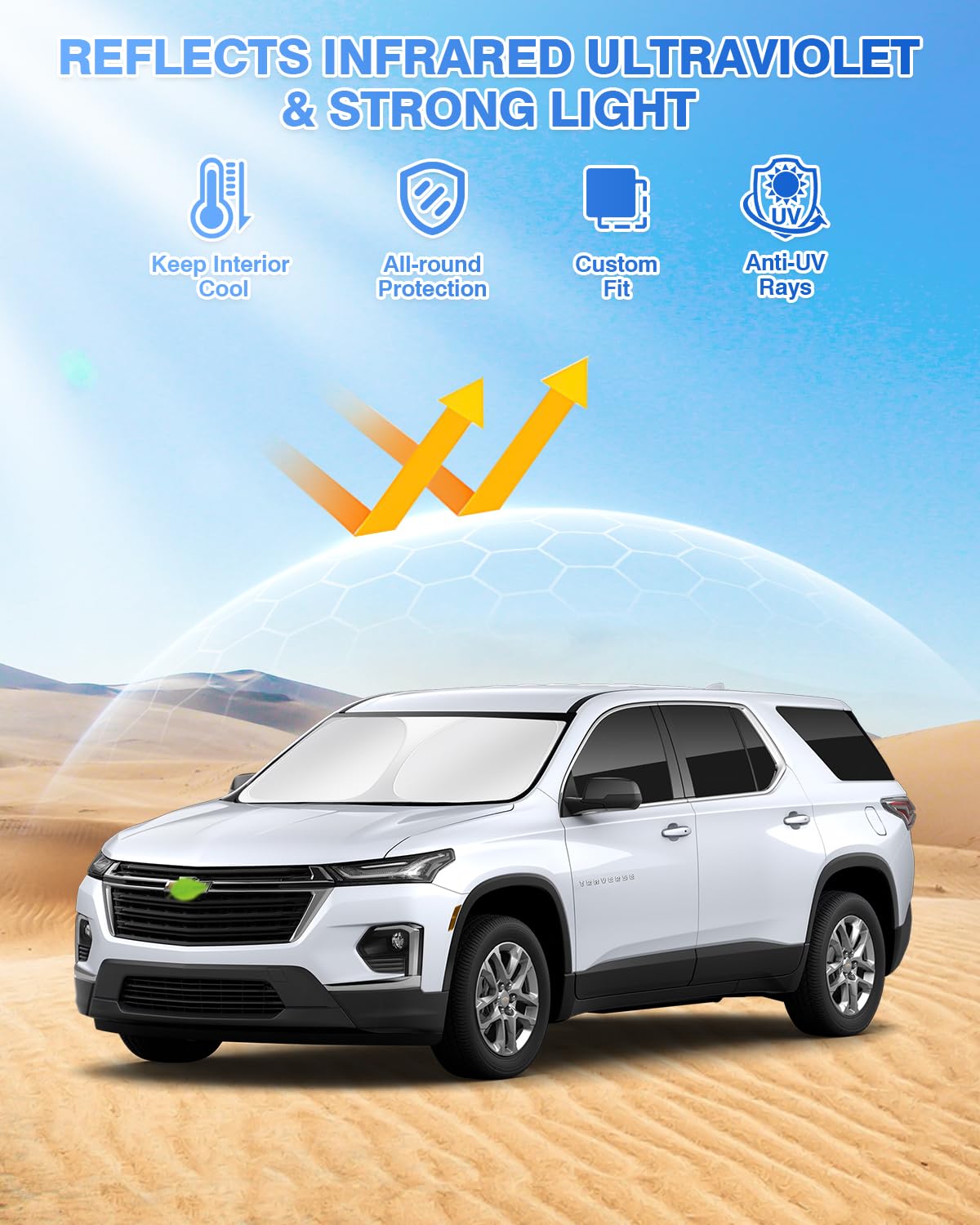 Canvcle Sunshades For Chevrolet/Chevy Traverse 2018-2025 Accessories Windshield Sun Shade Side Rear Window Shade Cover Sun Visor