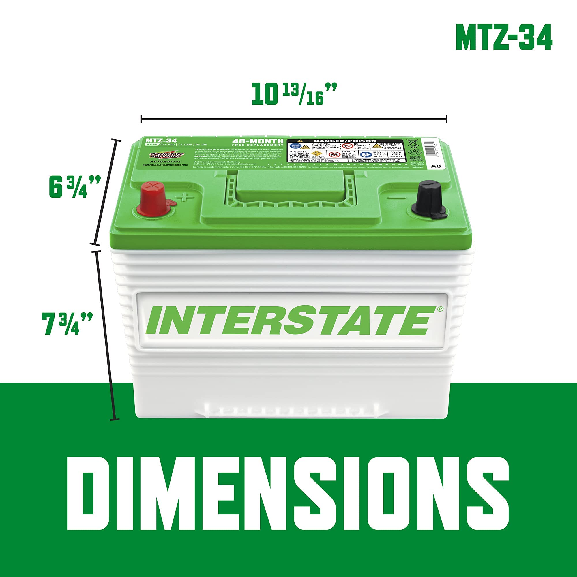 Interstate Batteries Automotive Battery 12V 63Ah (Group 34) 800CCA SLI Pure Lead AGM Automobile Replacement Battery for Cars, SU