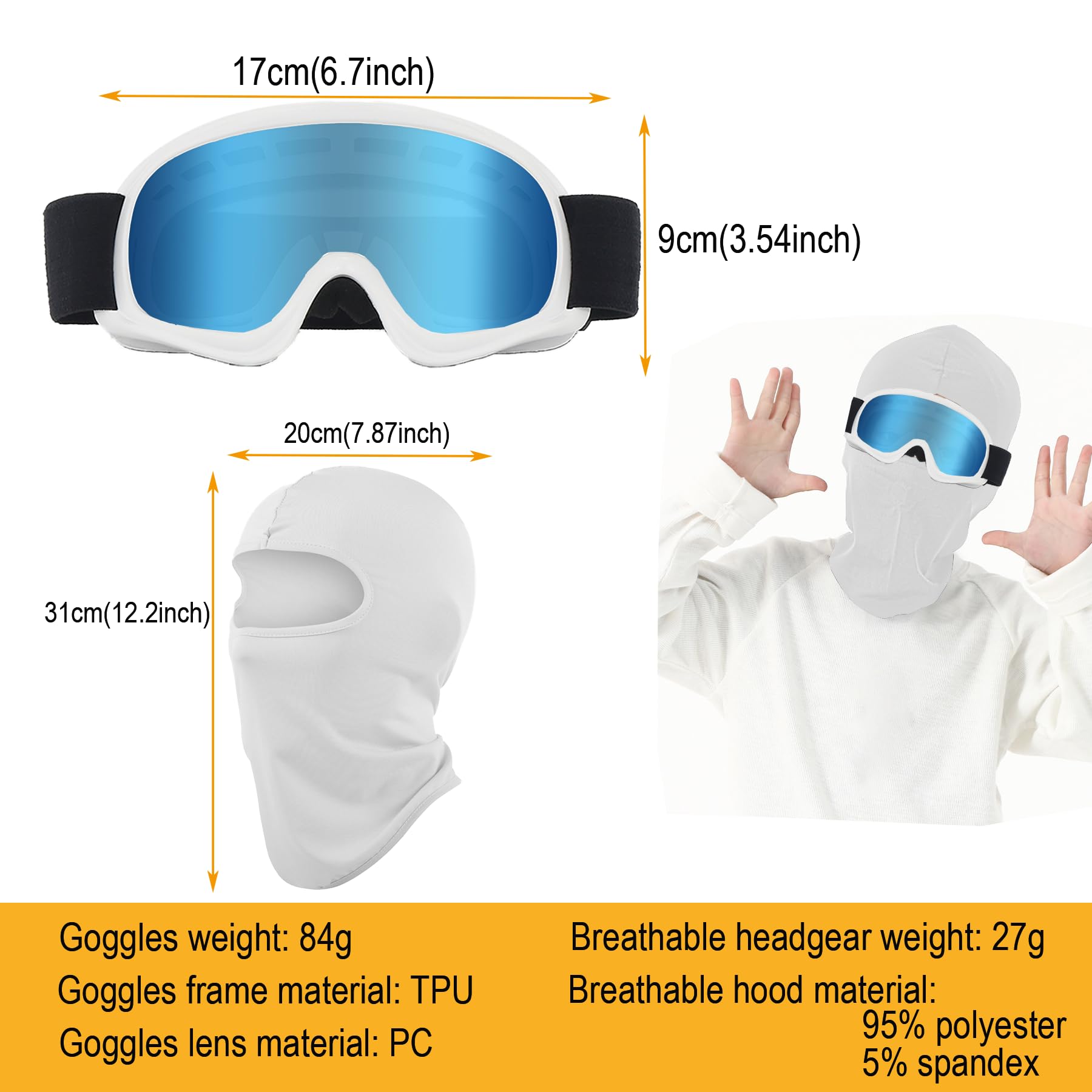 LJDJ Kids Dirt Bike Goggles ATV Motorcycle Off-Road Riding Motocross Glasses with Sun UV Protection Balaclava Full Face Cover (W