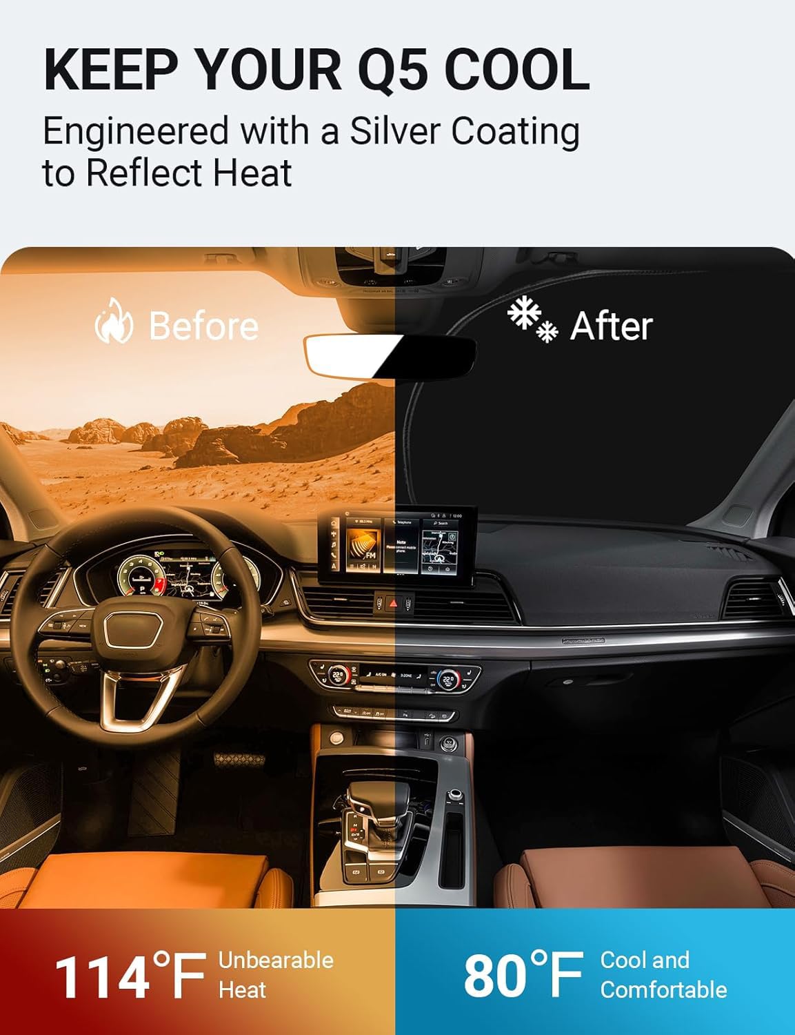 Proadsy Front Windshield Sun Shade Foldable Sunshade Protector Custom Fit 2024 2023 2022 2021 2020 2019 2018 Audi Q5 Sq5 Premium