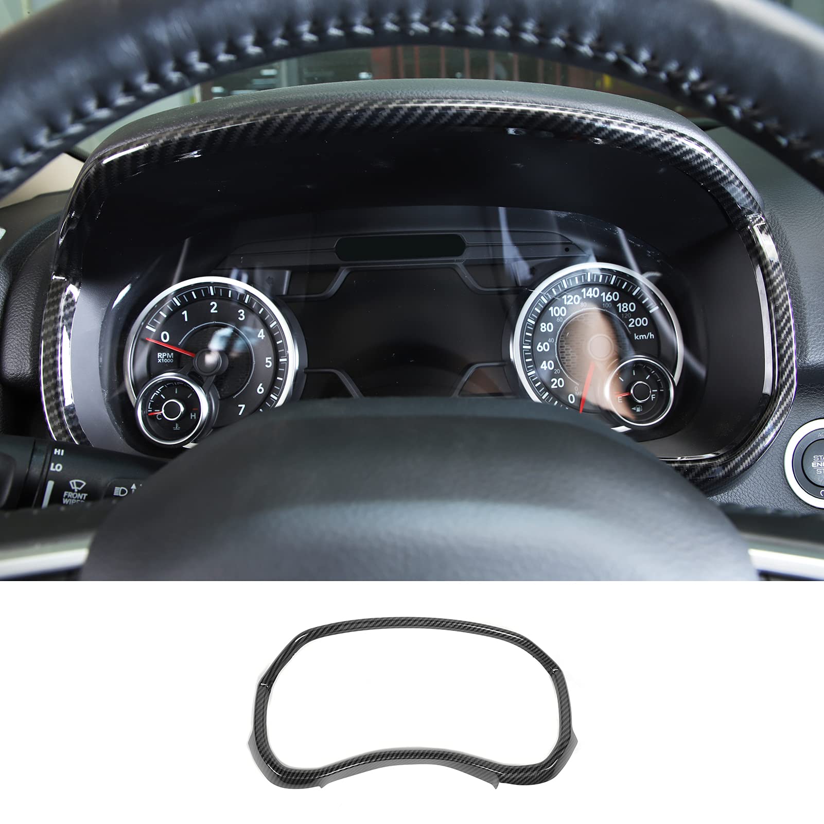 SQQP Carbon Fiber Center Console Dashboard Meter Frame Cover Trim Fit for 2019-2023 Dodge RAM 1500