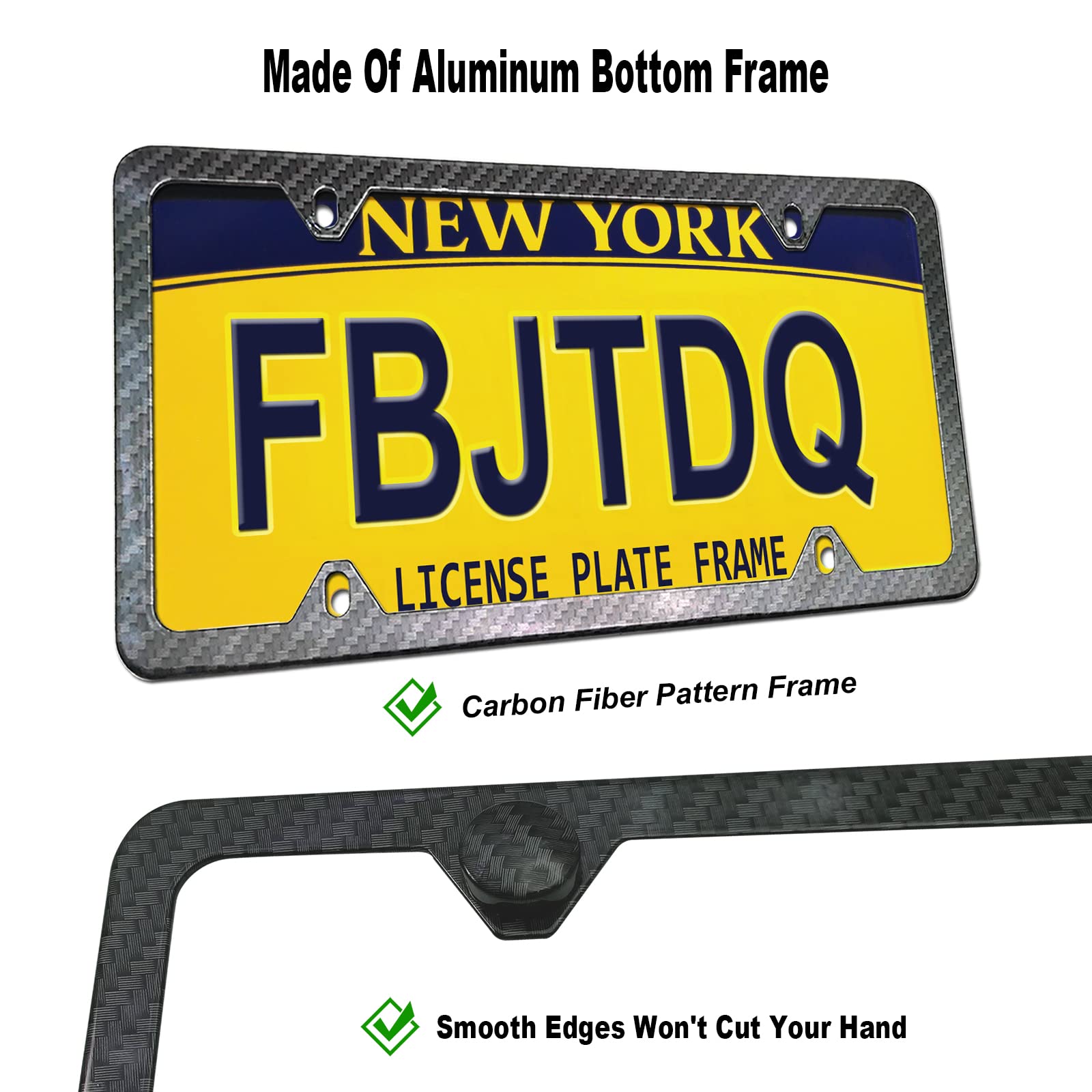 Fbjtdq Front License Plate Mounting Kit- Carbon Fiber License Plate Frame And Universal Bracket For 2 Hole Front Bumper, Black A