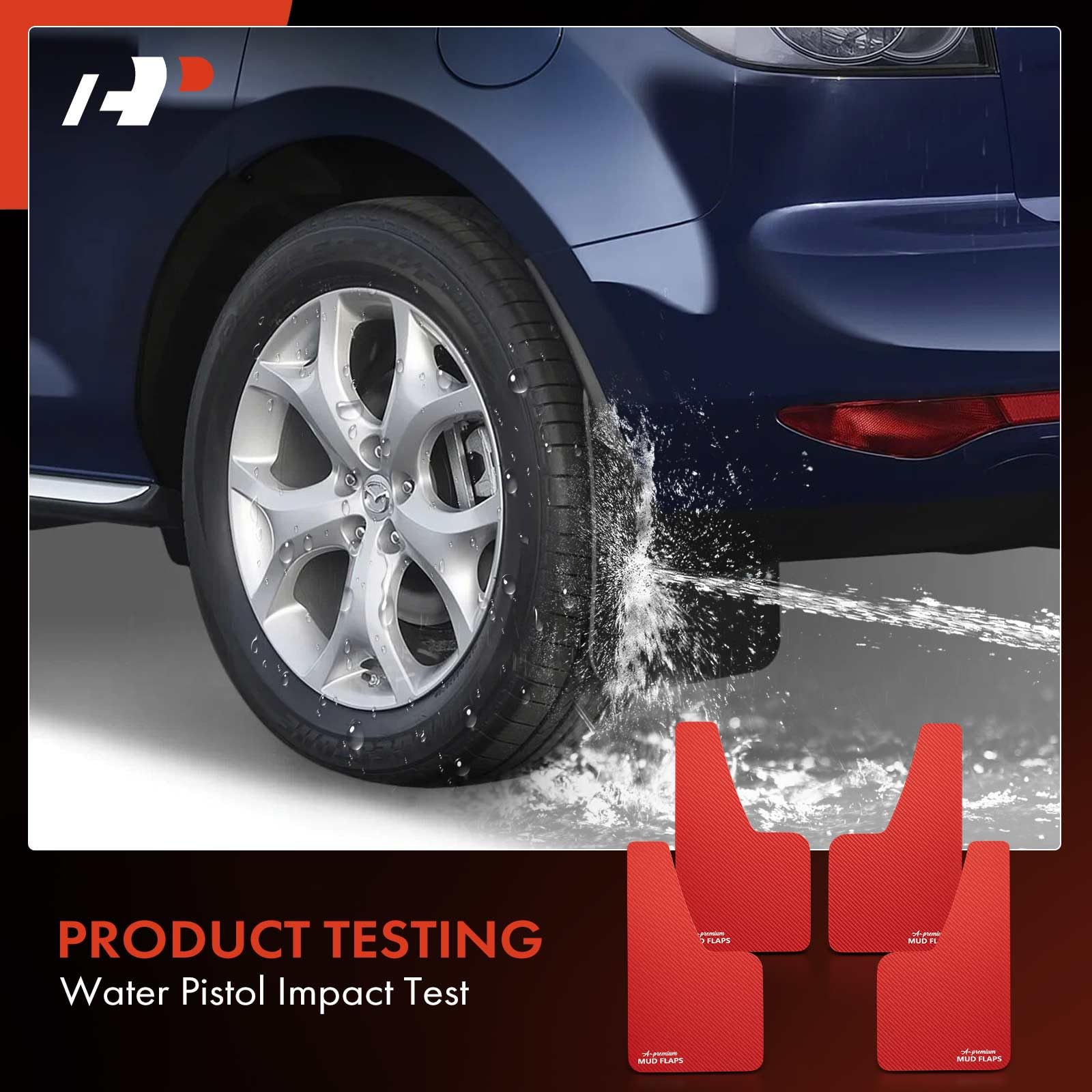 A-Premium 4 Pcs Red Universal Splash Guards Mud Flaps Mudflaps Mudguard Fender Flares for Car Sedan Coupe with Hardware Front and Rear