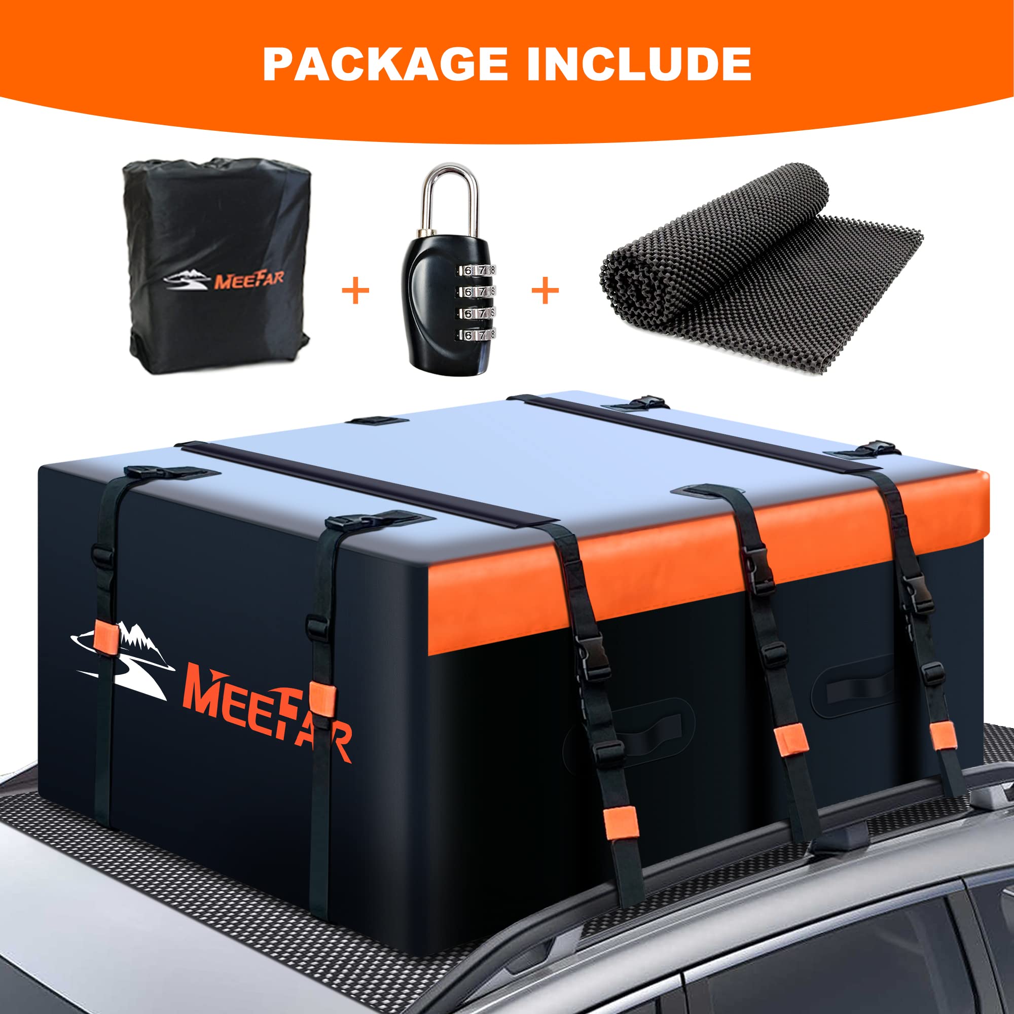 Meefar Rooftop Cargo Carrier Car Roof Bag 20 Cubic Feet 100% Waterproof Car Top Carrier, Fits All Vehicle With/Without Rack,Incl