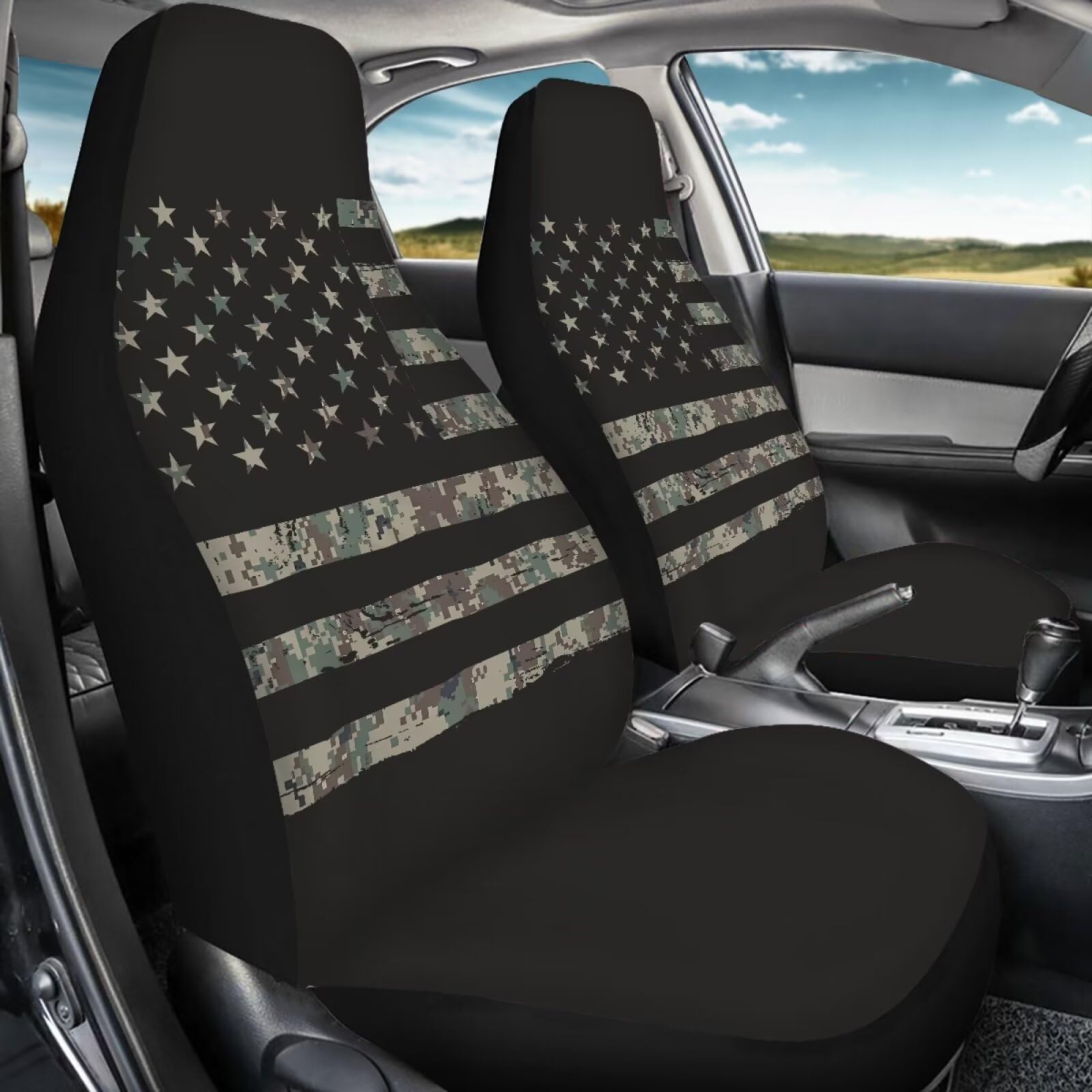 Salabomia American Flag Car Seat Cover for Women Men, Universal Fit Auto Seat Cover 2 Piece Stretchy Breathable Bucket Vehicles