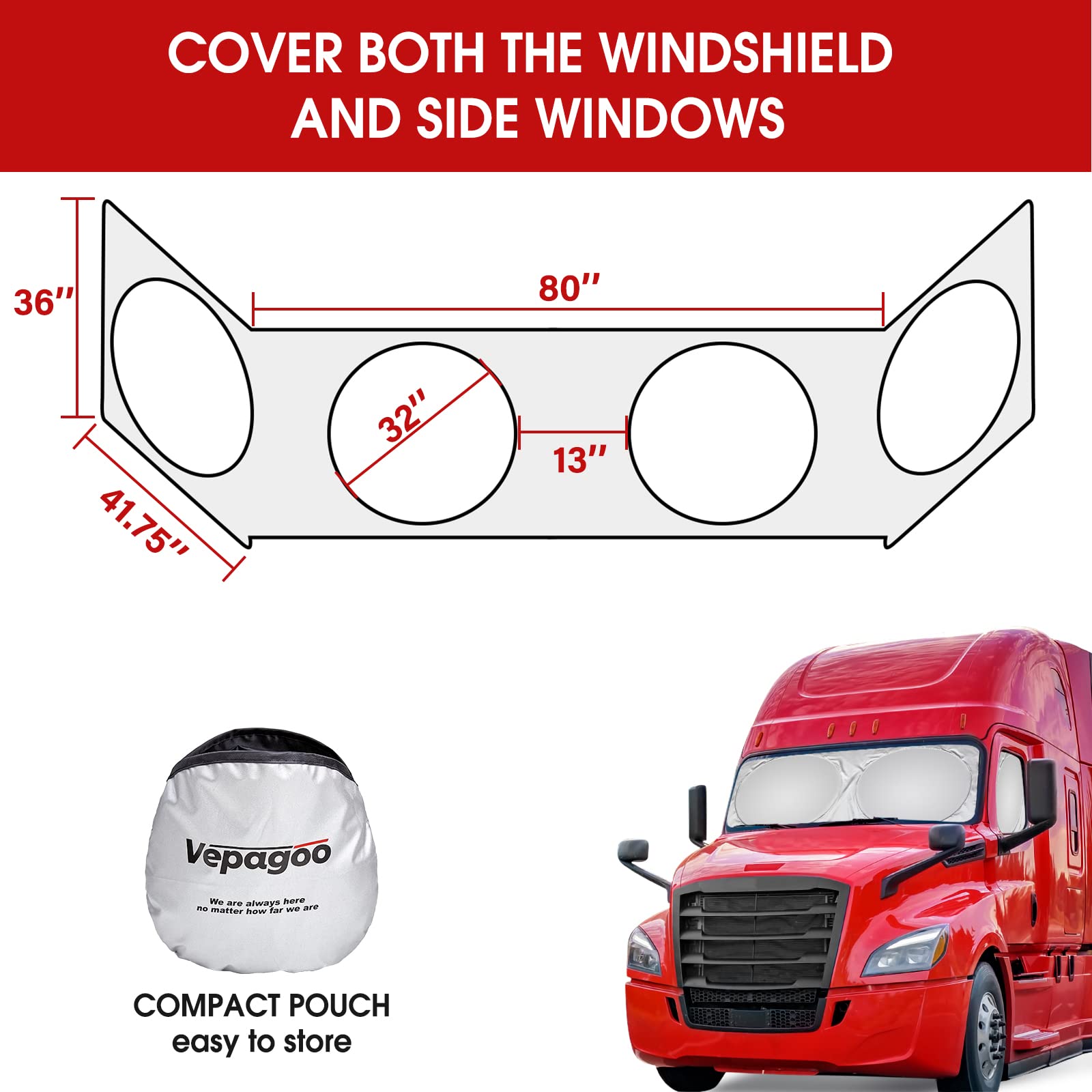 Vepagoo Semi-Truck Sun Shade For Windshield And Side Window, Sun Protector Blocking Uv Rays, Best For Semi, Commercial & Big Rig