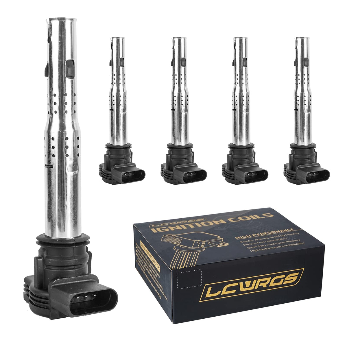 Lcwrgs Ignition Coil For L5 2.5 2005 2006 2007 2008 2009 2010 2011 2012 Volkswagen Vw Jetta Rabbit Beetle Passat Golf Tiguan Gti Eos Cc Coil Pack Set Of 5 Replaces Uf575