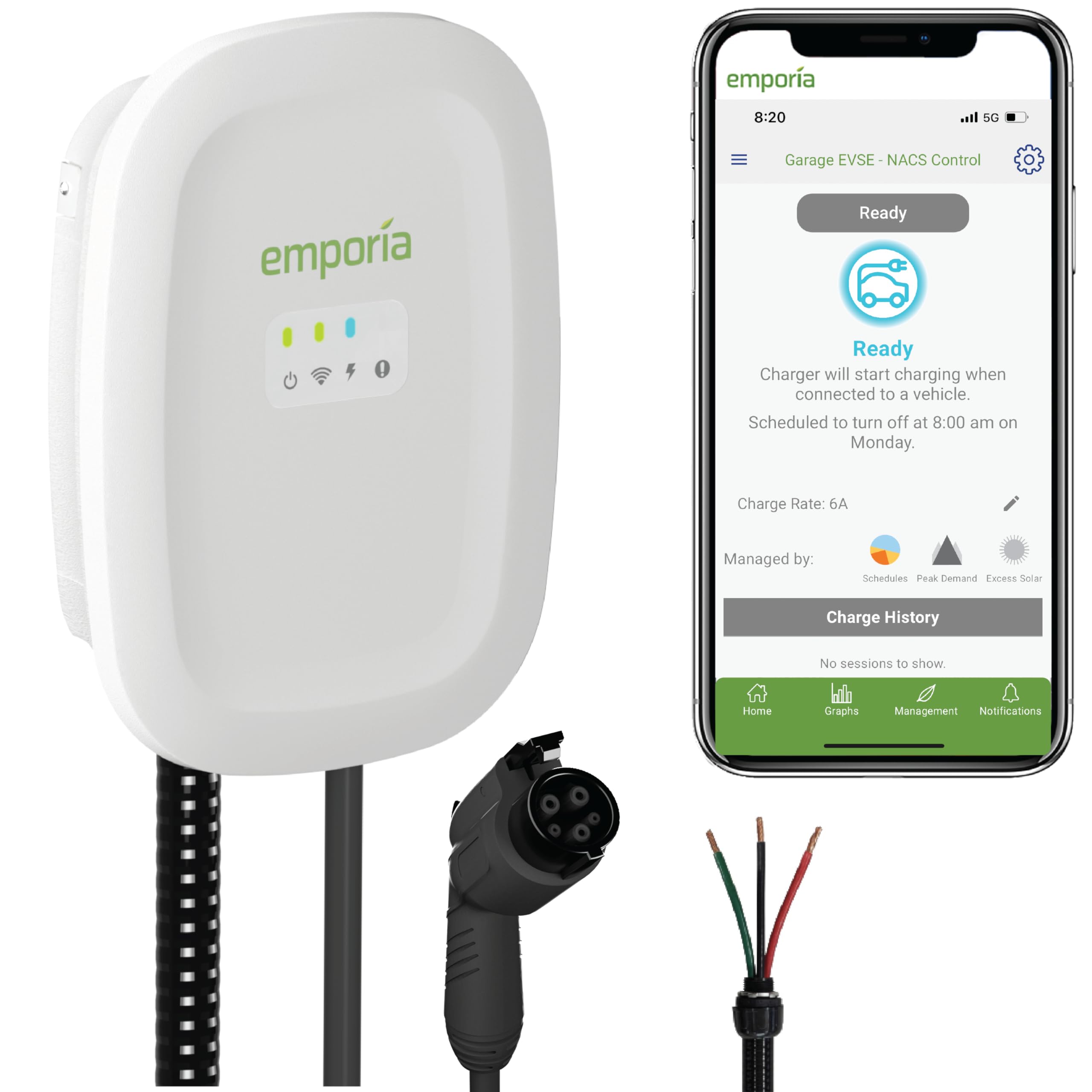 Emporia Level 2 Ev Charger W/ J1772 Charger, 48 Amp, Preconfigured For Hardwired Install With Whip, Wifi Enabled Evse Level 2 Ch