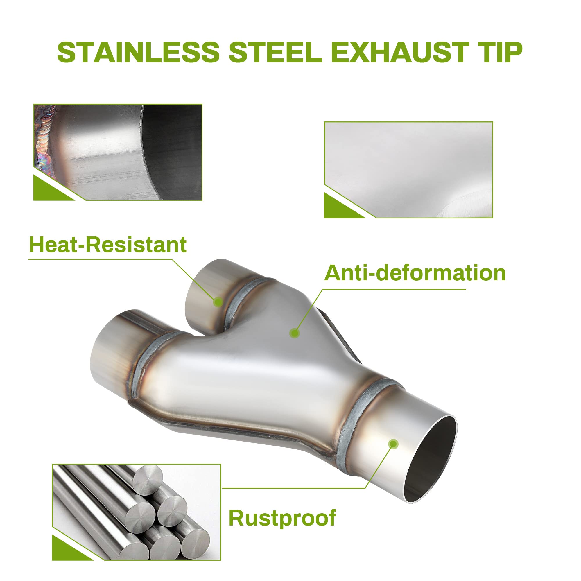 Autosaver88 Stainless Steel 2.5 Inch Exhaust Y Pipe, 2.5'' Single To 2.5'' Dual Exhaust Adapter Connector, 10'' Overall Length,