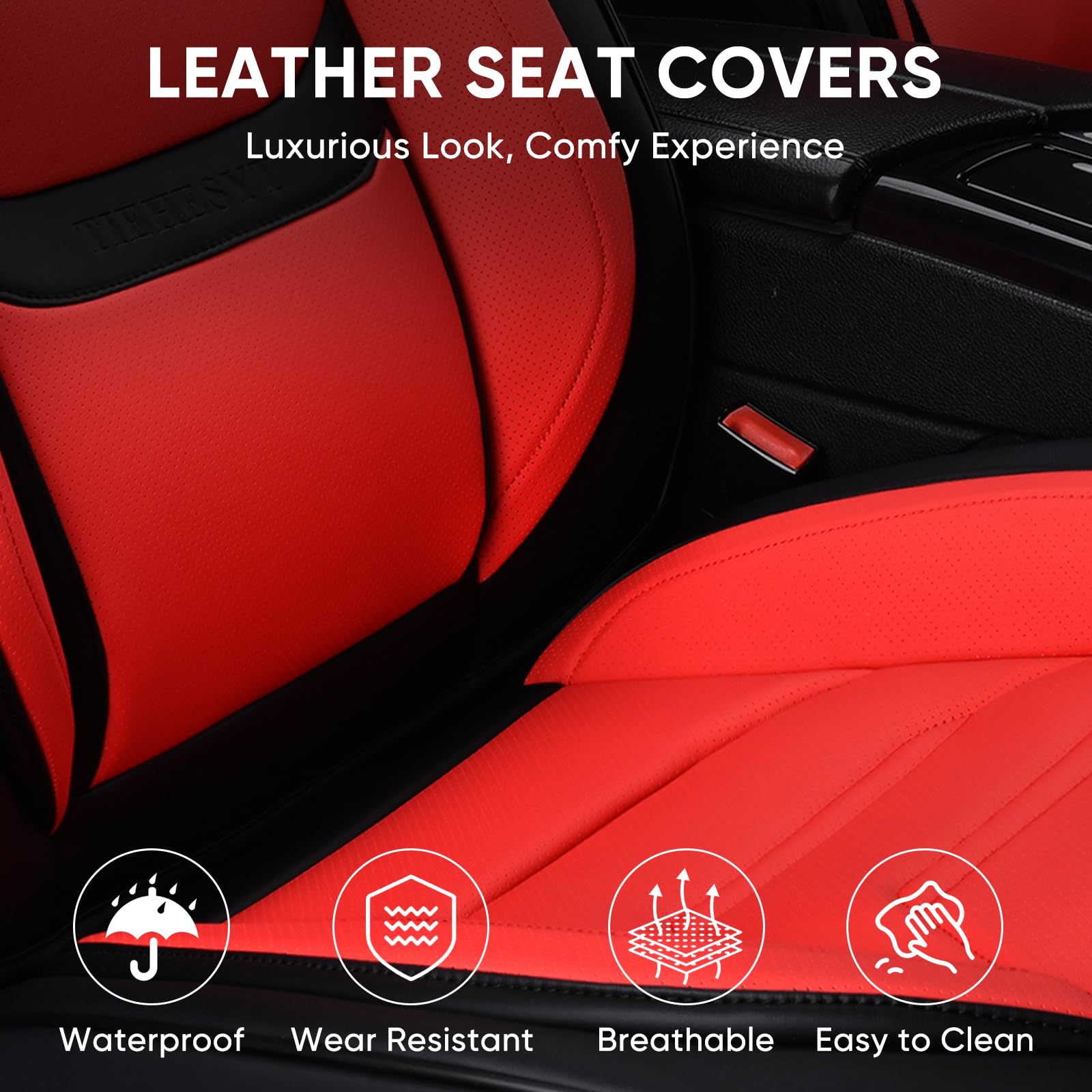 Tiehesyt Car Seat Covers Full Set, Breathable Leather Automotive Front And Rear Seat Covers & Headrest For Reduce The Driving Fa