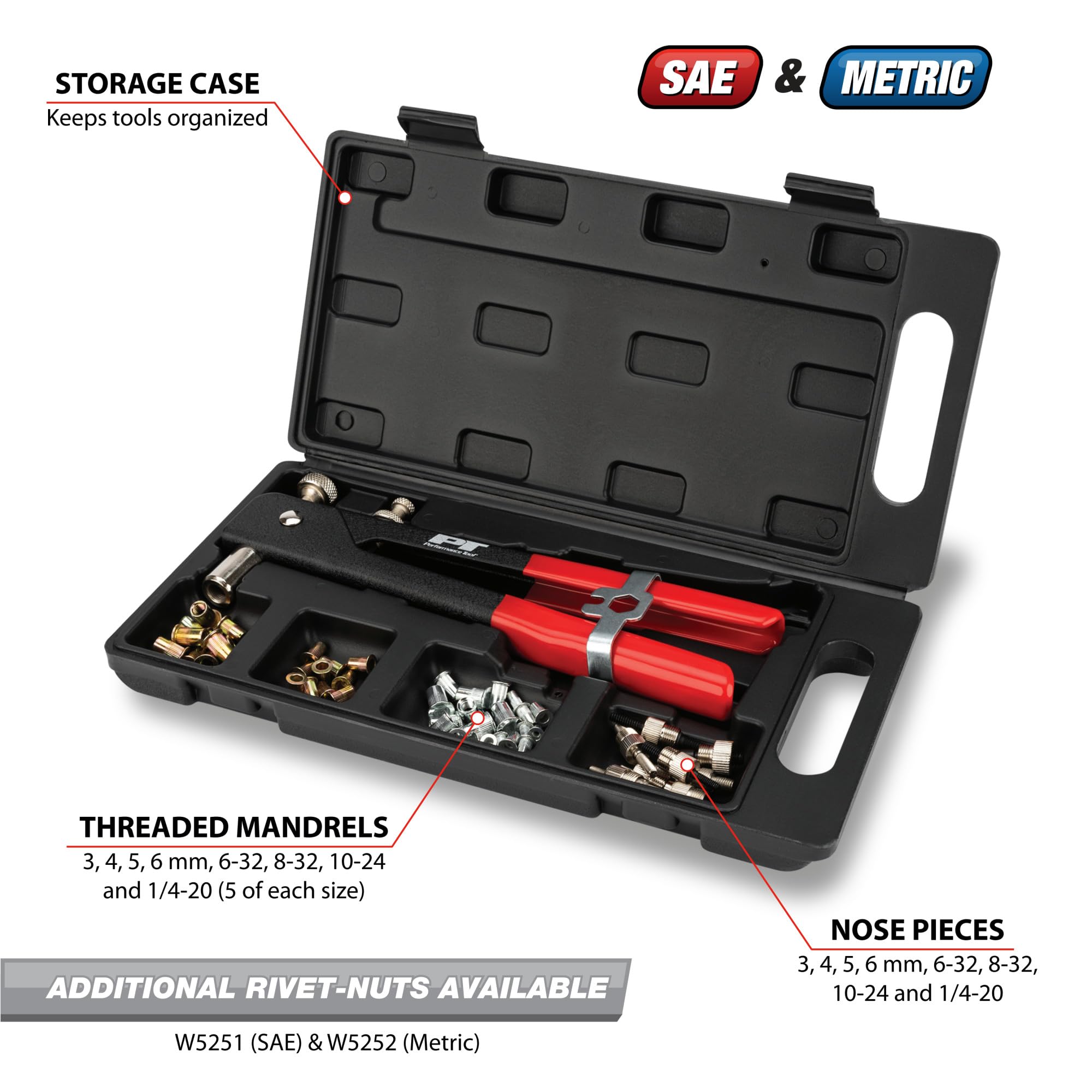 Performance Tool W2003 49Pc Threaded Insert Rivet Kit