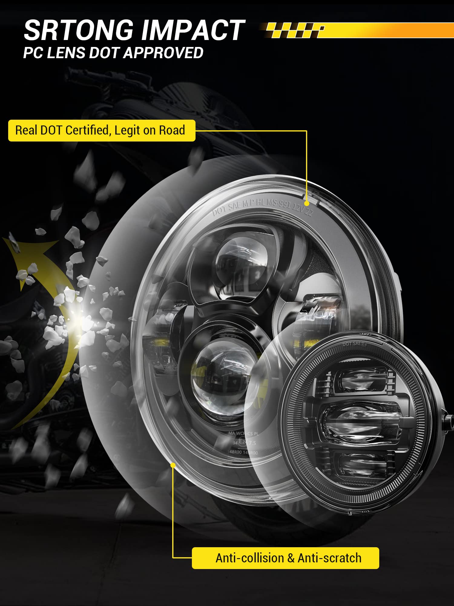 4X4Flstc 7 Inch Led Motorcycle Headlight 4.5 Inch Fog Passing Light Kit Ring For Touring Street Glide Road King Fatboy Heritage