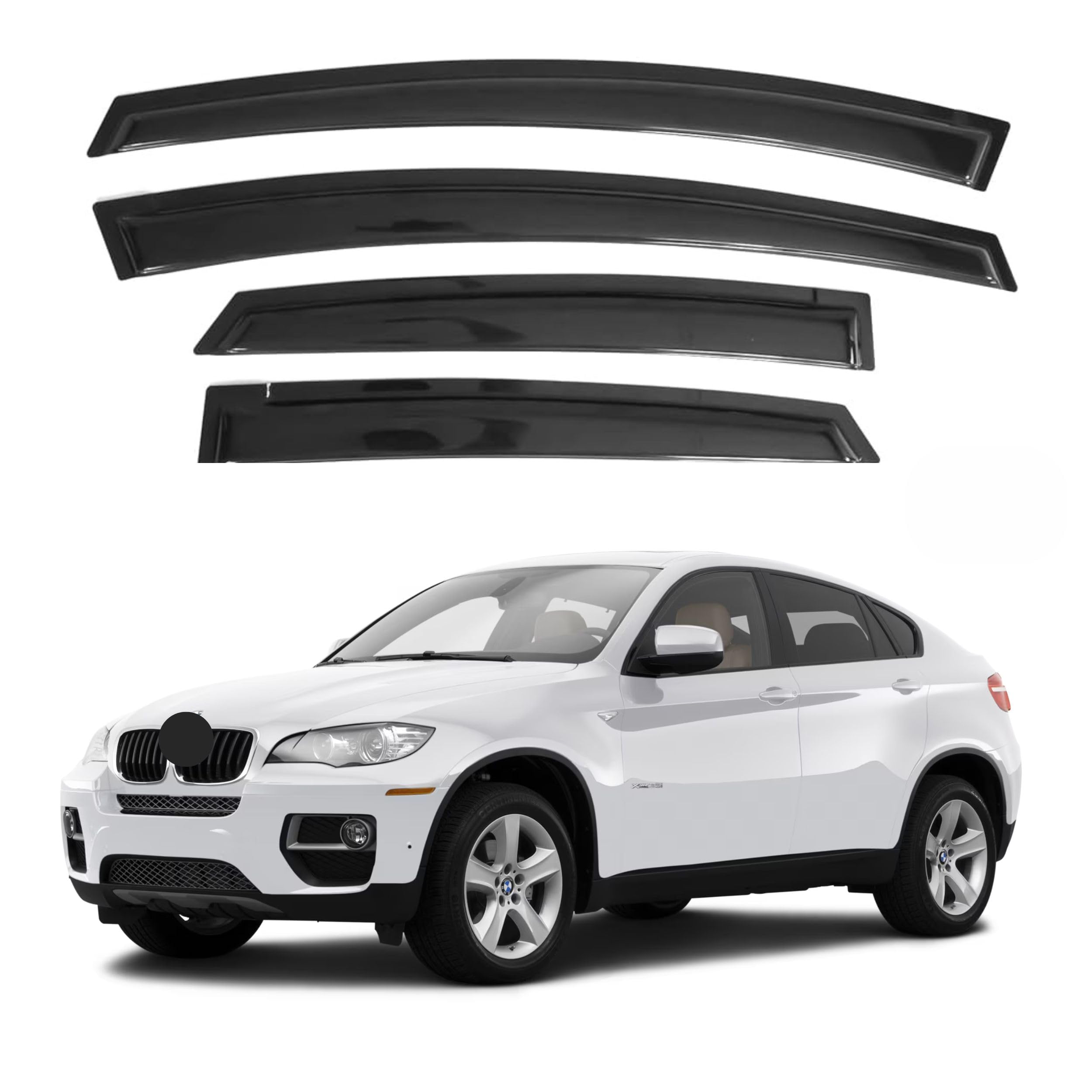 Ig Window Visor For Bmw X6 2008-2014, Rain Guard Tape-On Extra Durable Sun Wind Side Vent Window Deflector, 2008 2009 2010 2011
