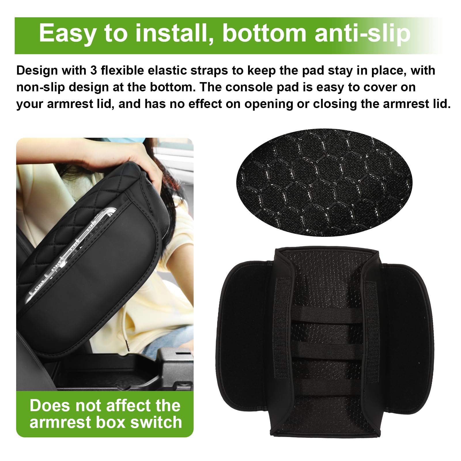 Armrest Cover for Jeep Wrangler Center Console Pad with Organizer Storage Pockets, Black Faux Leather Arm Rest Lid Protector Cus