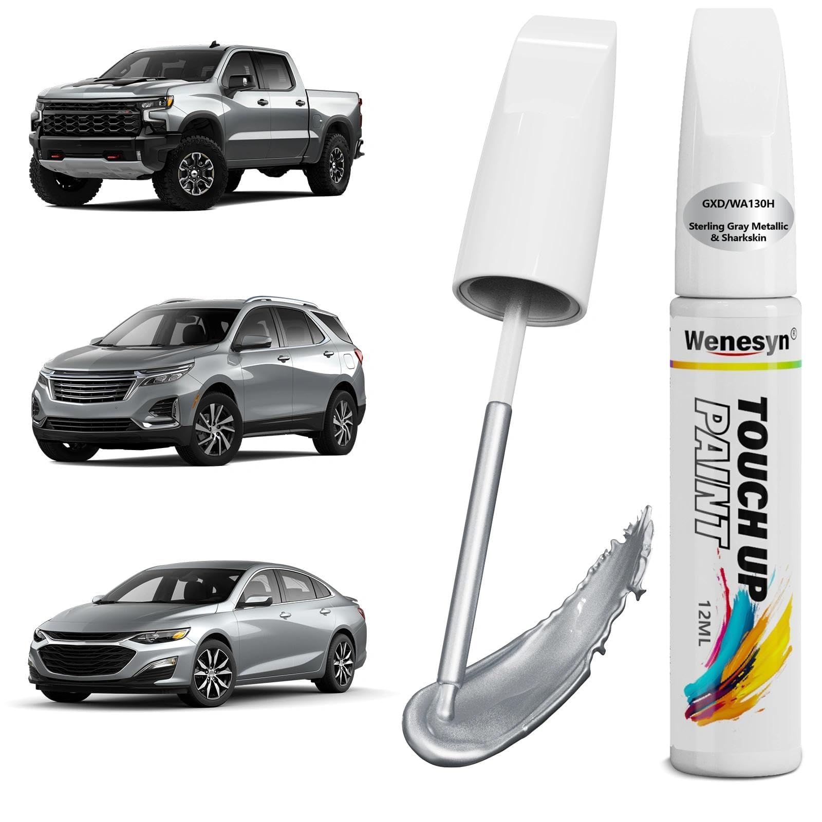 Wenesyn GXD/WA130H Sharkskin/Sterling Gray Touch Up Paint Compatible with Chevrolet, Car Paint Scratch Remover, Automotive Paint