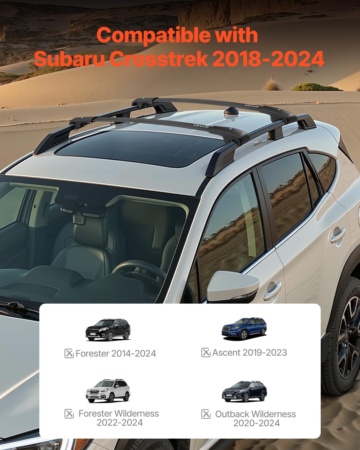 VEVOR Roof Rack Cross Bars, 200 LBS Load Capacity, Compatible with Subaru Crosstrek 2018-2024, Heavy Duty Aluminum Crossbar Rack