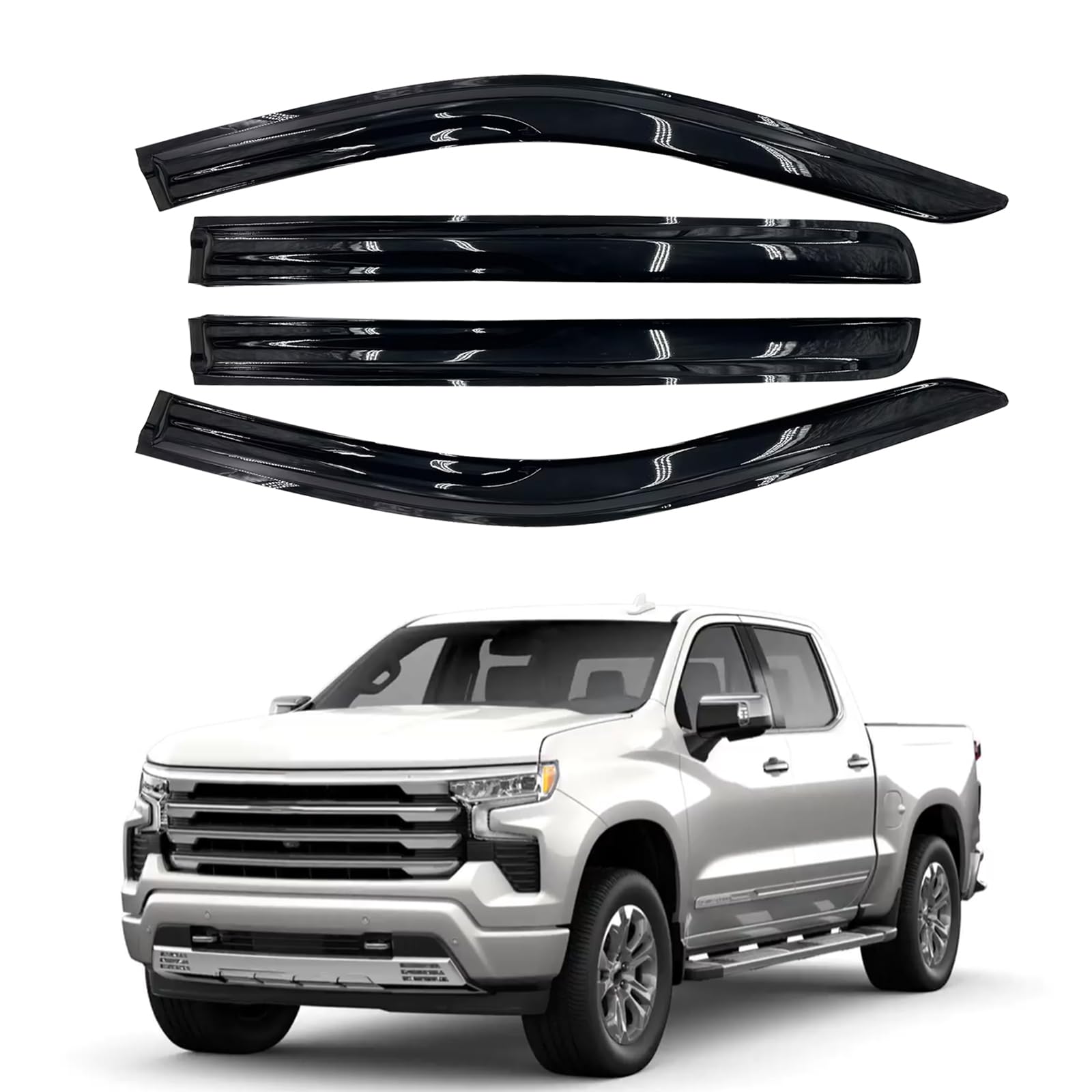 Sontian Tape-On Side Window Visor Deflectors Rain Guards For 2019-2024 Chevy Silverado/Gmc Sierra 1500 Crew Cab, 2020-2024 Silve