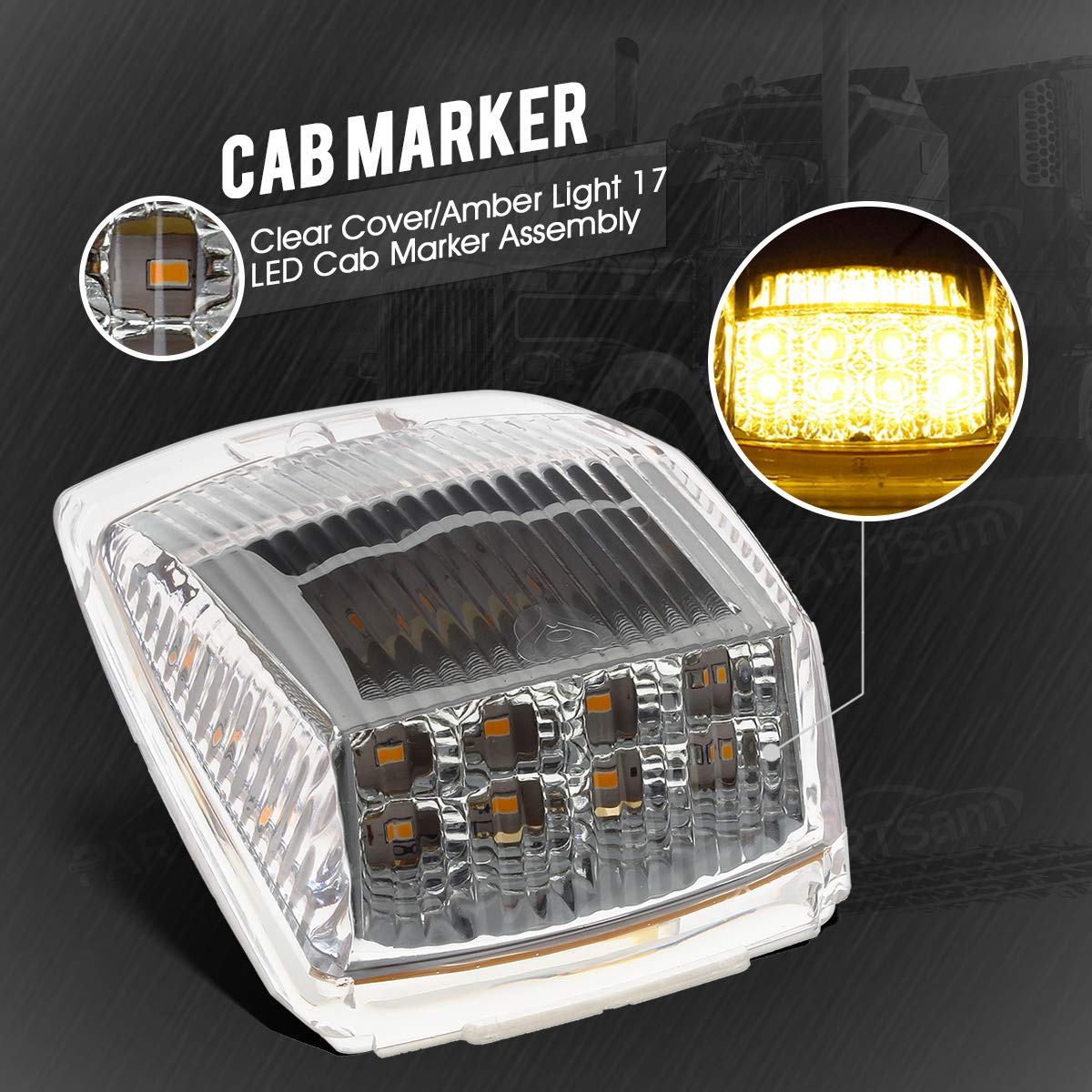Partsam 5Pcs 17 Led Clear Lens 5 * 3.75'' Amber Cab Marker Top Roof Running Truck Cab Light Waterproof Top Reflective Lights Com