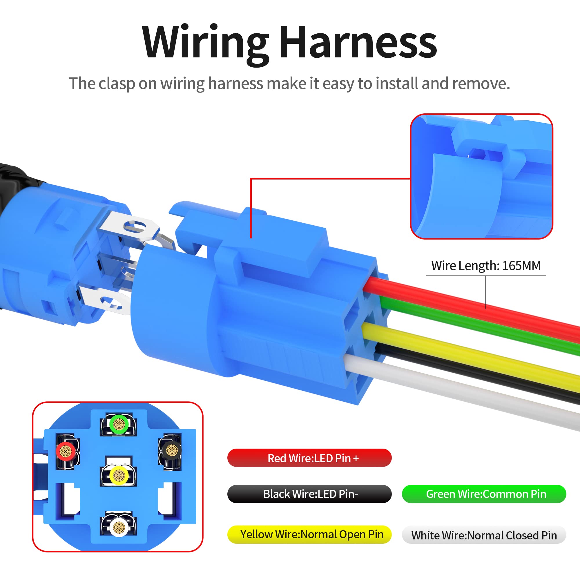 DaierTek Horn Switch 12V 16MM Marine Horn Switch Red LED Lighted Horn Button Switch momentary 12 Volt Speaker Stainless Steel Wa