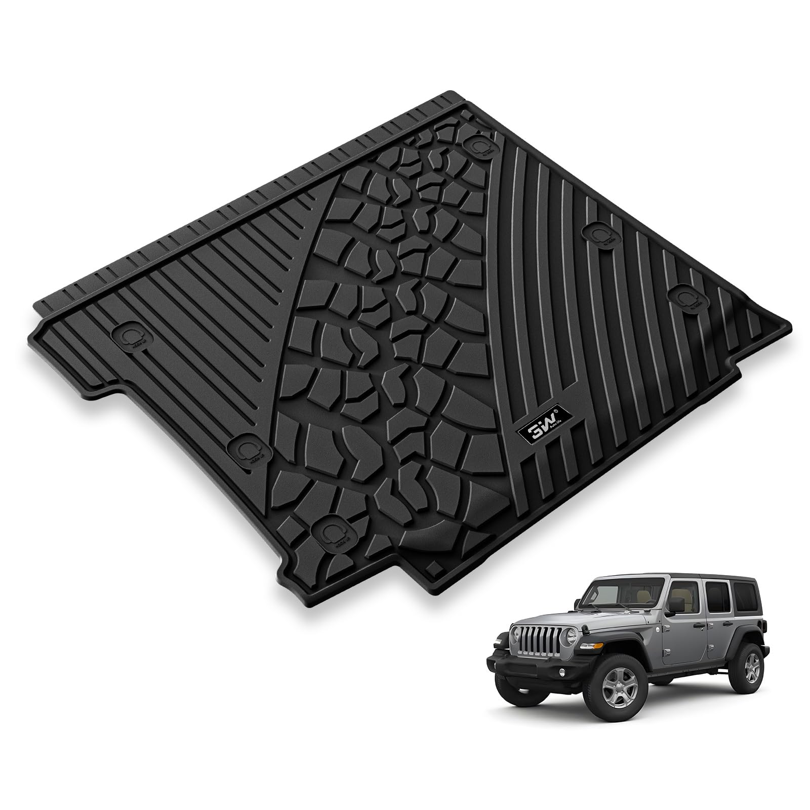 3W Floor Mats&Cargo Liner Fit For Jeep Wrangler Jl 2018-2024 Unlimited 4-Door Without Subwoofer (Non Jk Or 4Xe) All-Weather Tpe 