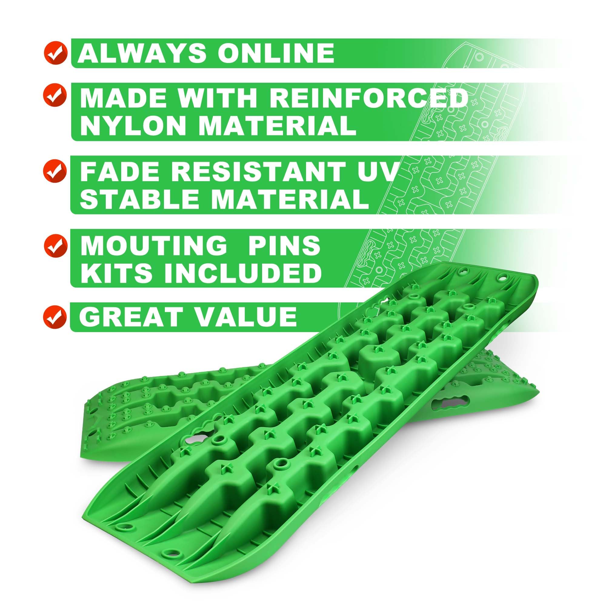 X-BULL New Recovery Traction Tracks Sand Mud Snow Track Tire Ladder 4WD (Green,3gen), Bag+Hardware+Tracks