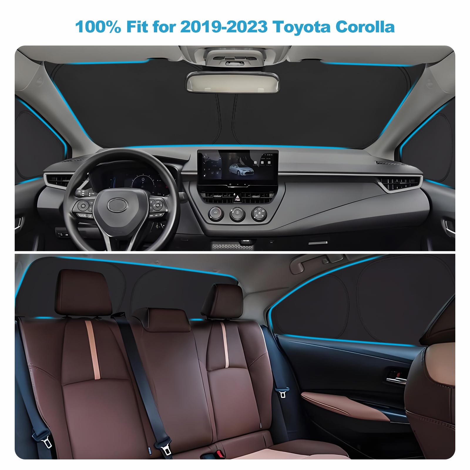XCBYT 2019-2023 Corolla Window Shades | 6 Layers Thickened Car Window Covers | 2 in 1 Car Full Window Privacy Curtains | 100% Bl