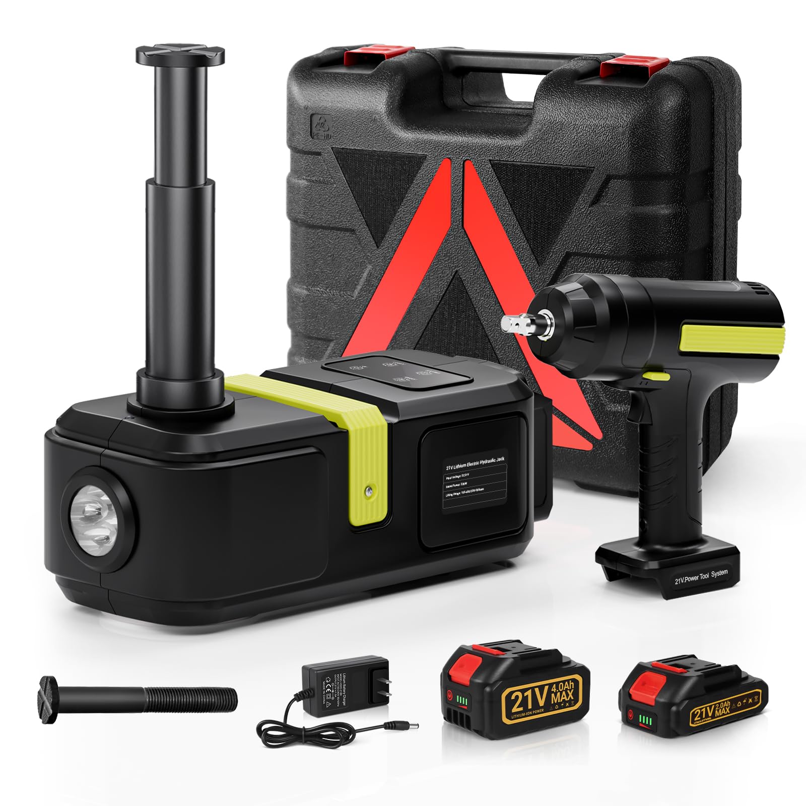 E-HEELP Cordless Electric Hydraulic Car Jack Kit 5 ton with Lithium Battery Includes Cordless Impact Wrench Rechargeable Touchsc